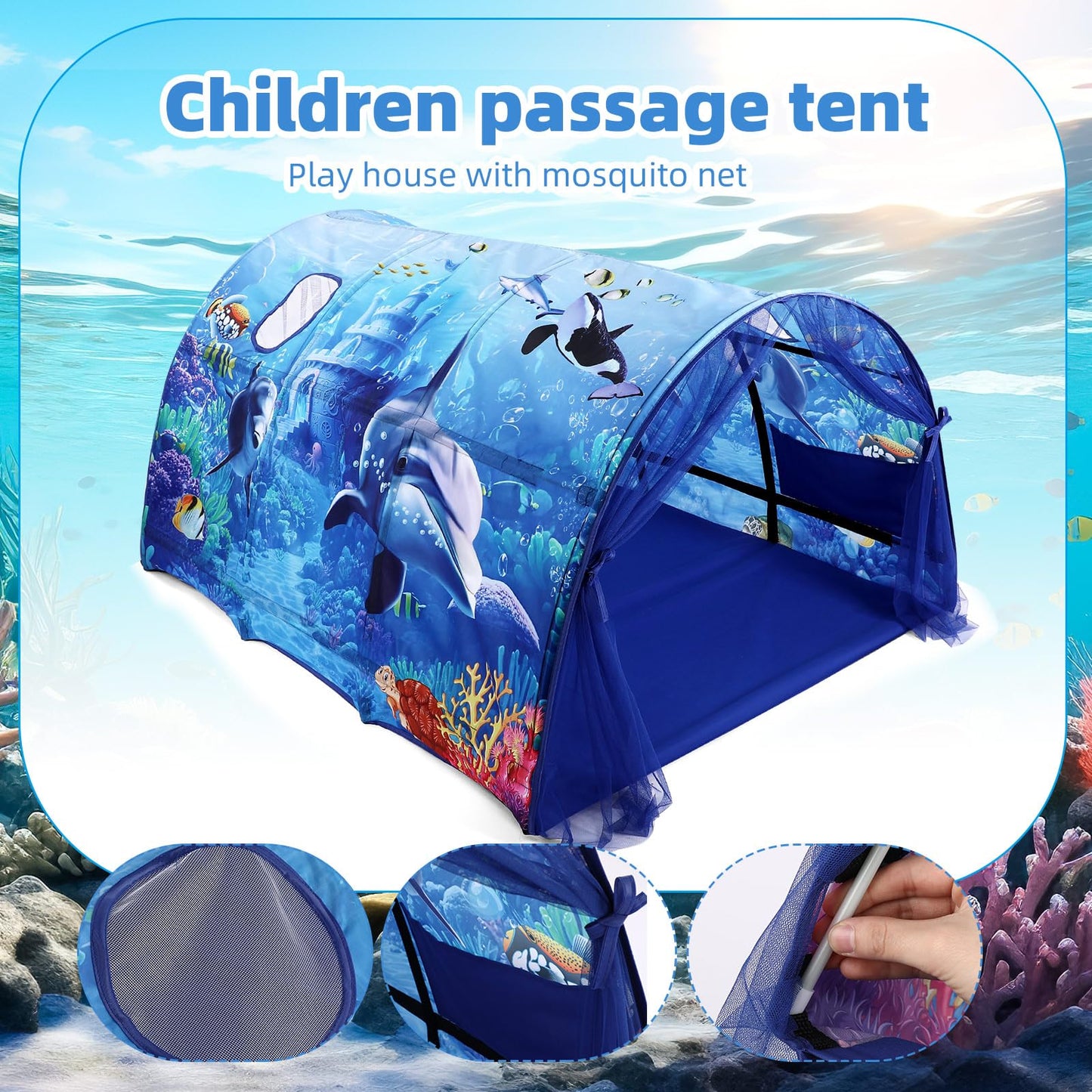 Wowangce Ocean Bed Tent for Kids – Large Twin Play Tent with Carry Bag