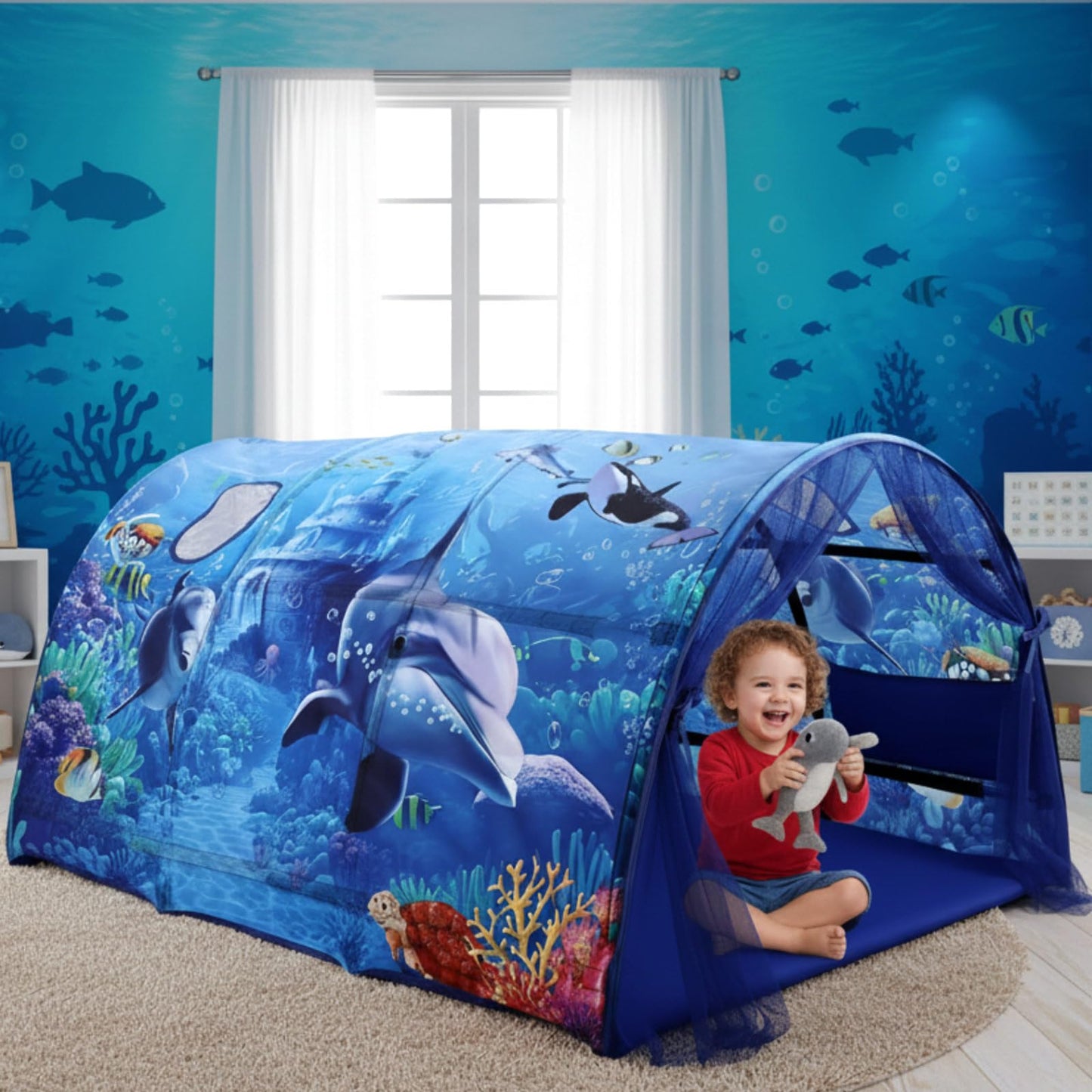 Wowangce Ocean Bed Tent for Kids – Large Twin Play Tent with Carry Bag