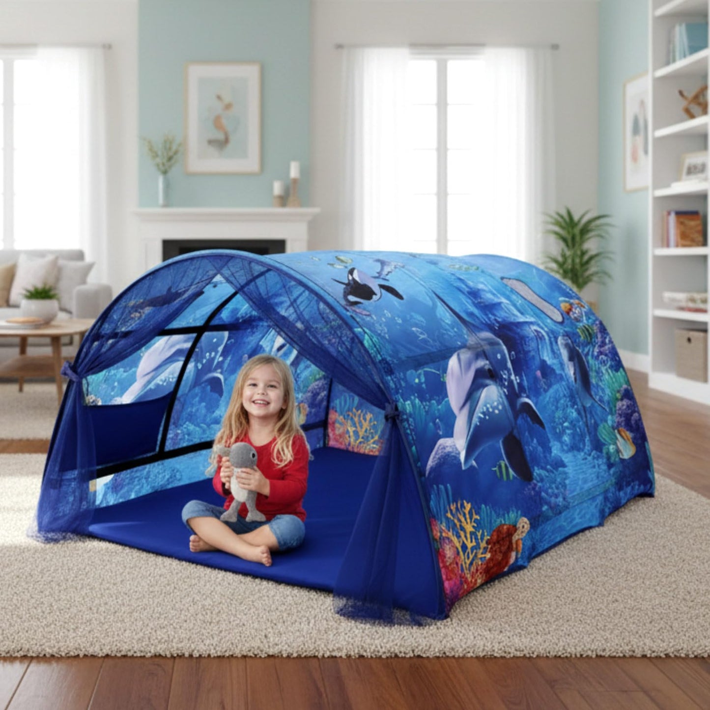 Wowangce Ocean Bed Tent for Kids – Large Twin Play Tent with Carry Bag