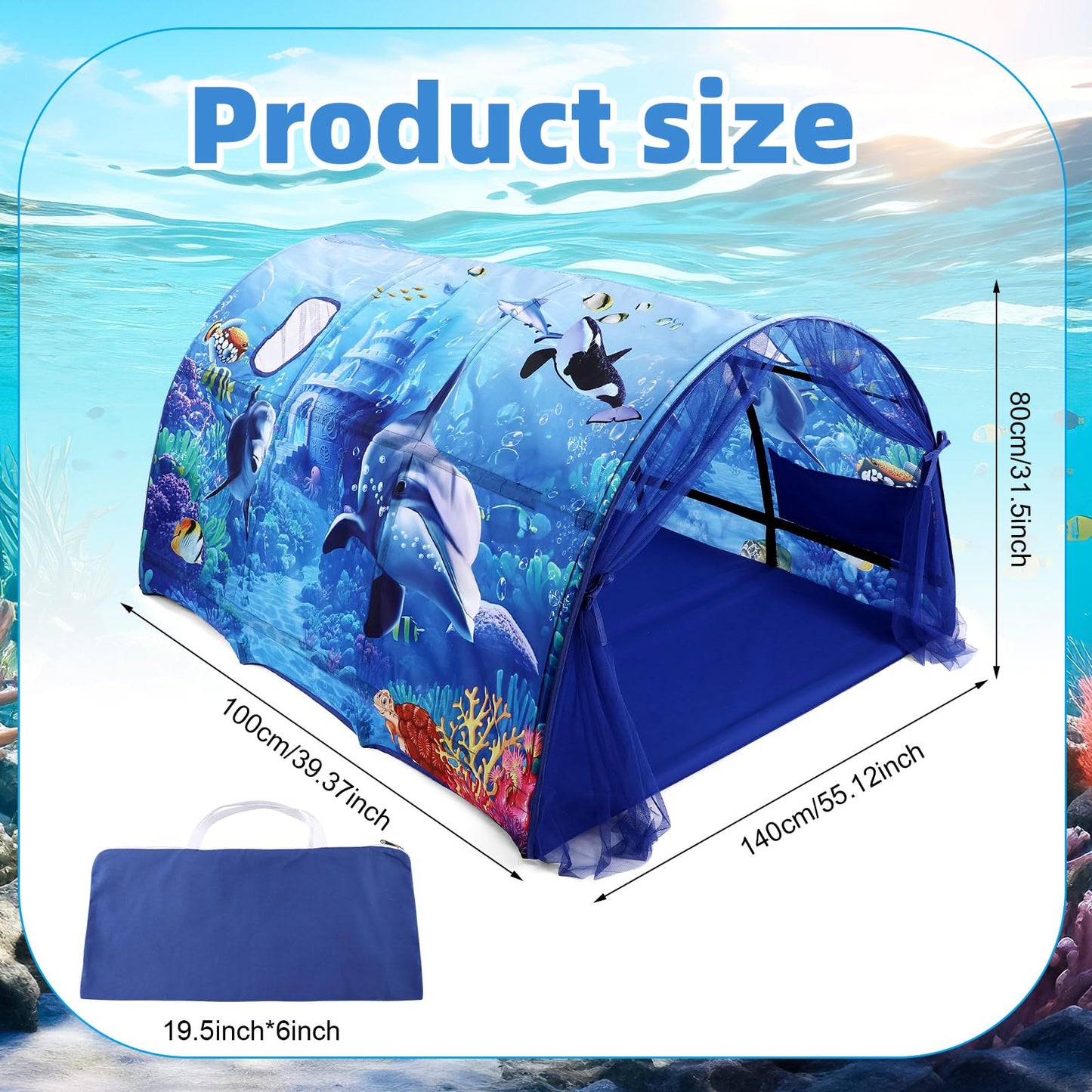 Wowangce Ocean Bed Tent for Kids – Large Twin Play Tent with Carry Bag
