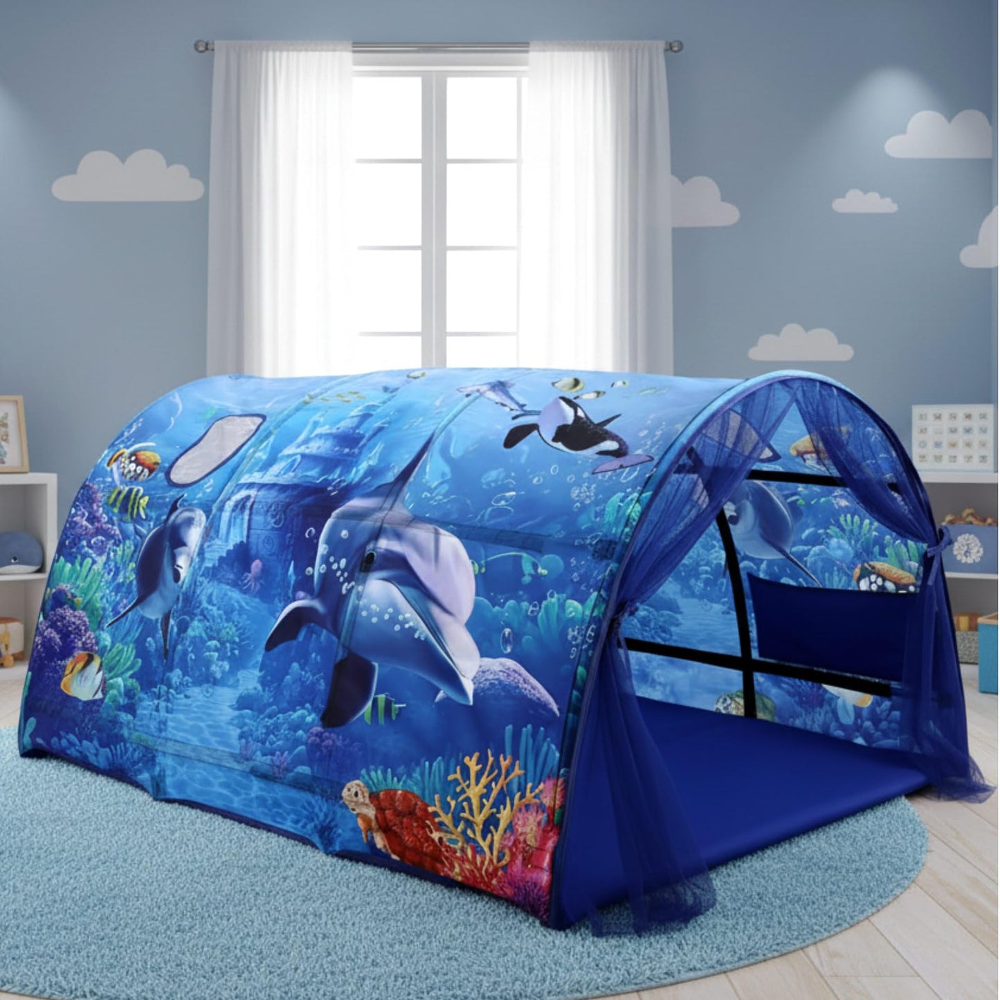 Wowangce Ocean Bed Tent for Kids – Large Twin Play Tent with Carry Bag