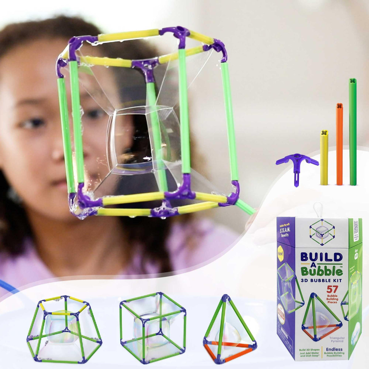 WOWMAZING Build A Bubble Montessori 3D Bubble Maker Kit for Kids 8+ – 57-Piece STEM Building Toy