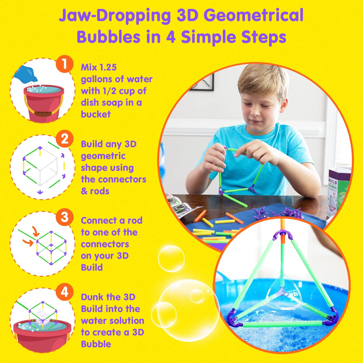 WOWMAZING Build A Bubble Montessori 3D Bubble Maker Kit for Kids 8+ – 57-Piece STEM Building Toy