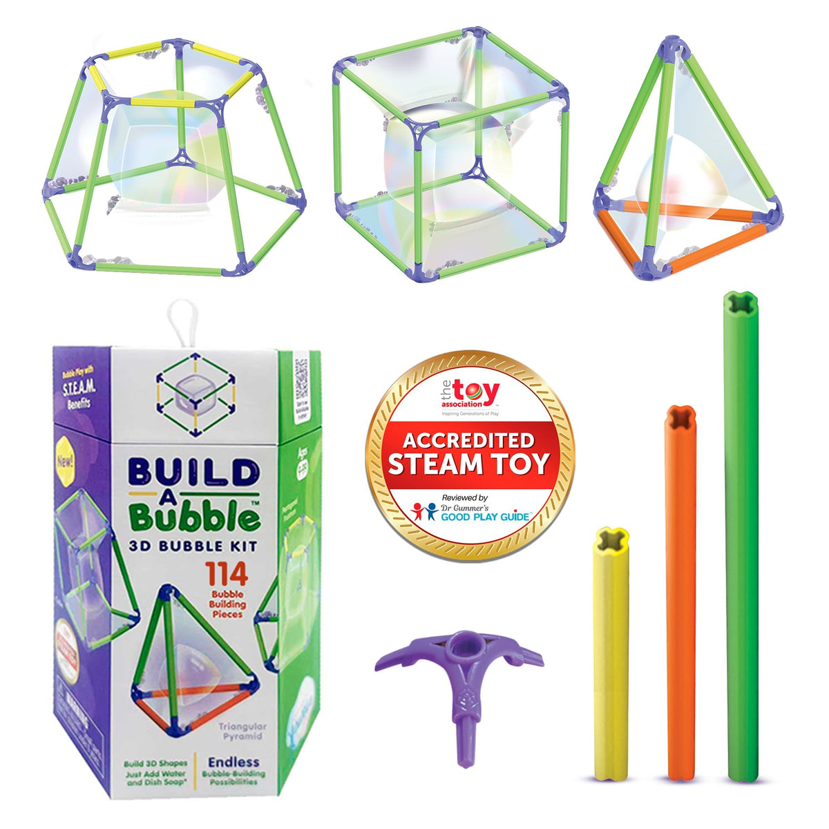 WOWMAZING Build A Bubble Montessori 3D Bubble Maker Kit for Kids 8+ – 57-Piece STEM Building Toy