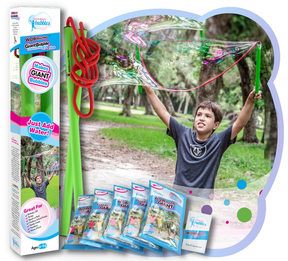 WOWMAZING Giant Bubbles Kit Plus – Large Wand & 1.5 Gallon Bubble Mix