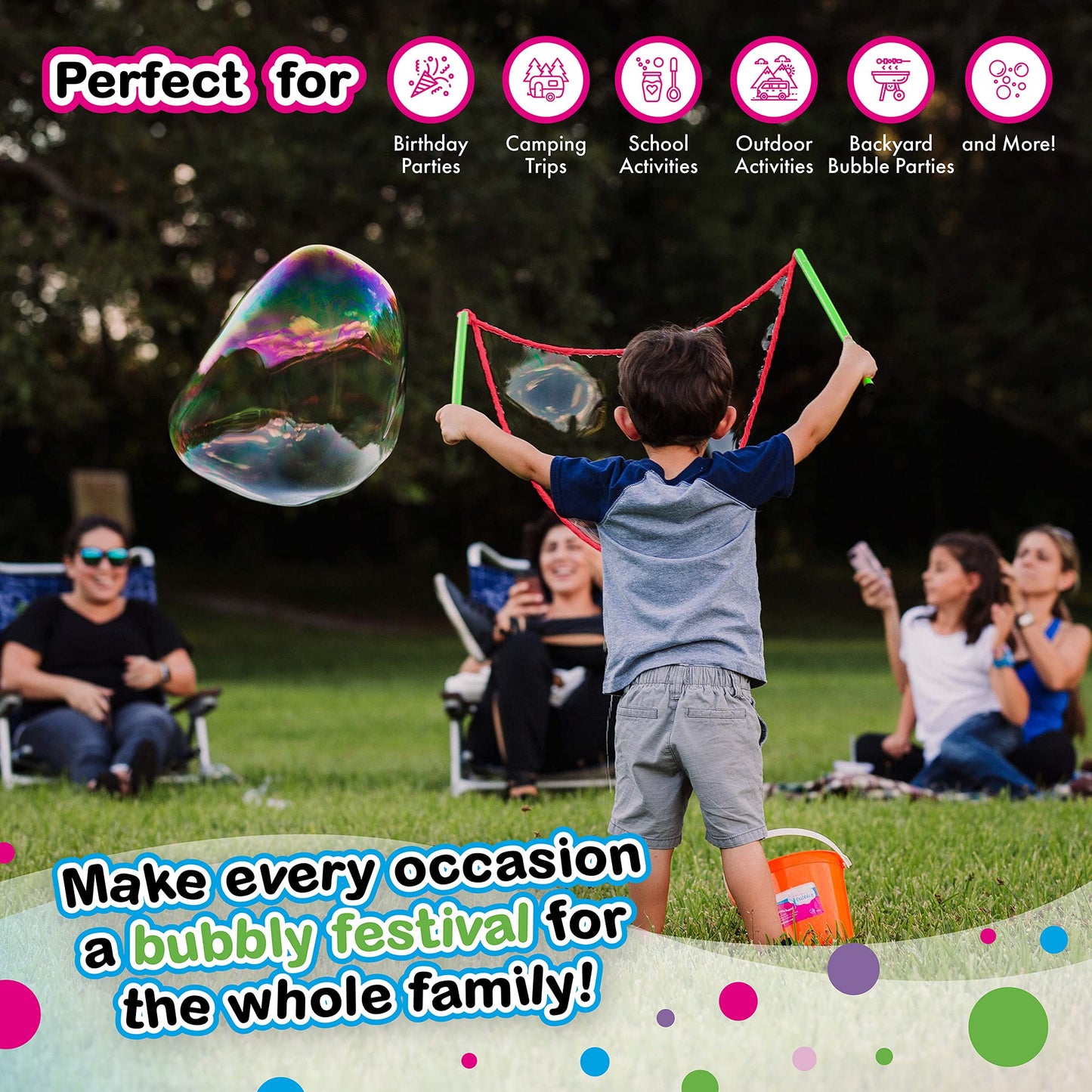 WOWMAZING Giant Bubbles Kit Plus – Large Wand & 1.5 Gallon Bubble Mix