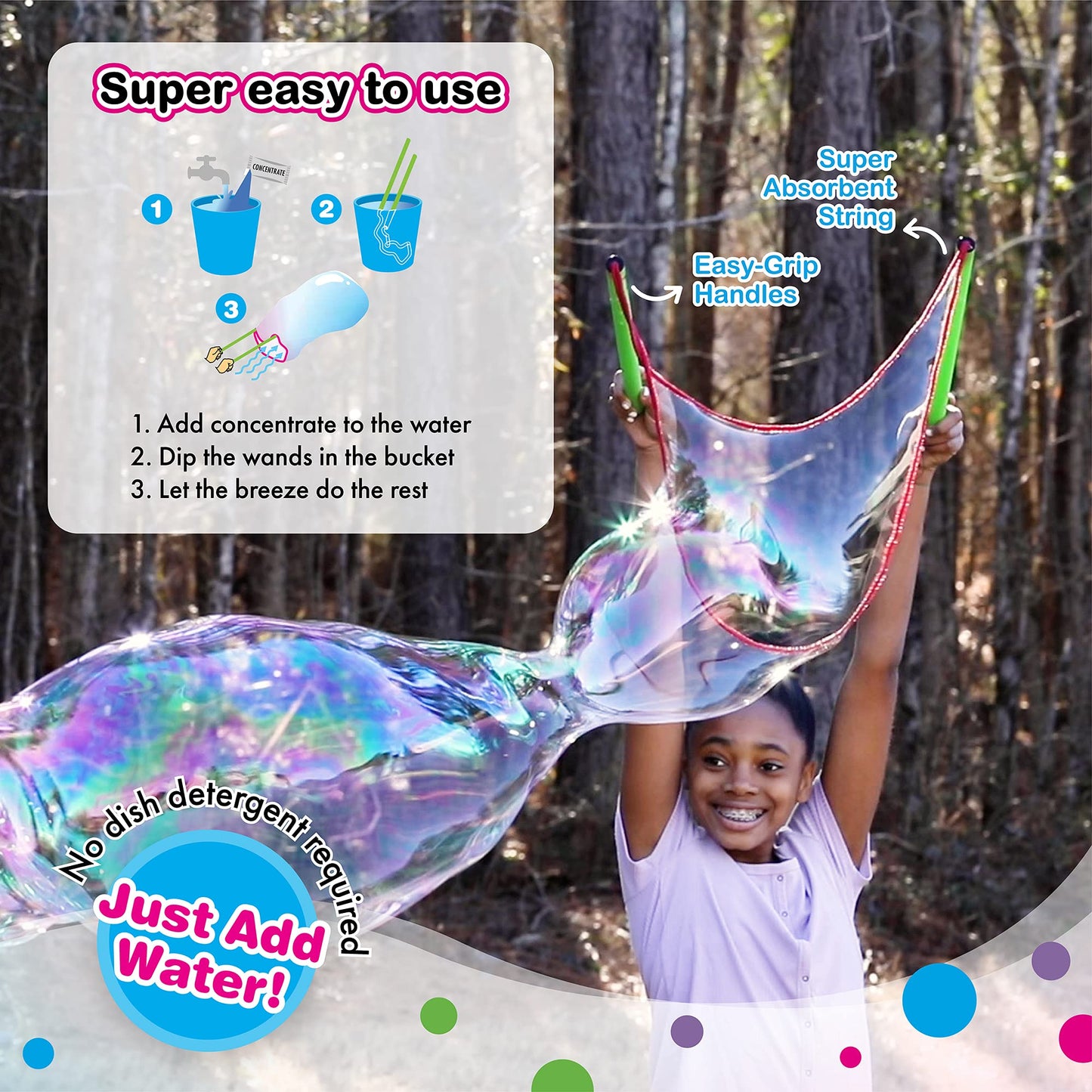 WOWMAZING Giant Bubbles Kit Plus – Large Wand & 1.5 Gallon Bubble Mix