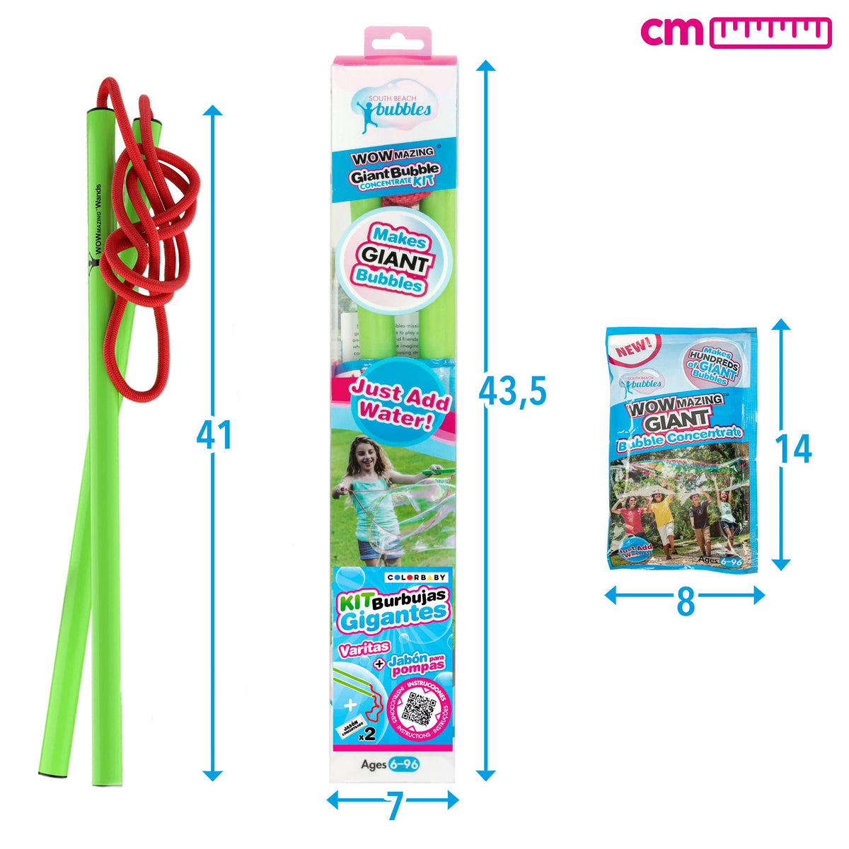 WOWmazing Giant Bubble Wands Kit – 4-Piece Set with Wand & Concentrate | USA Made