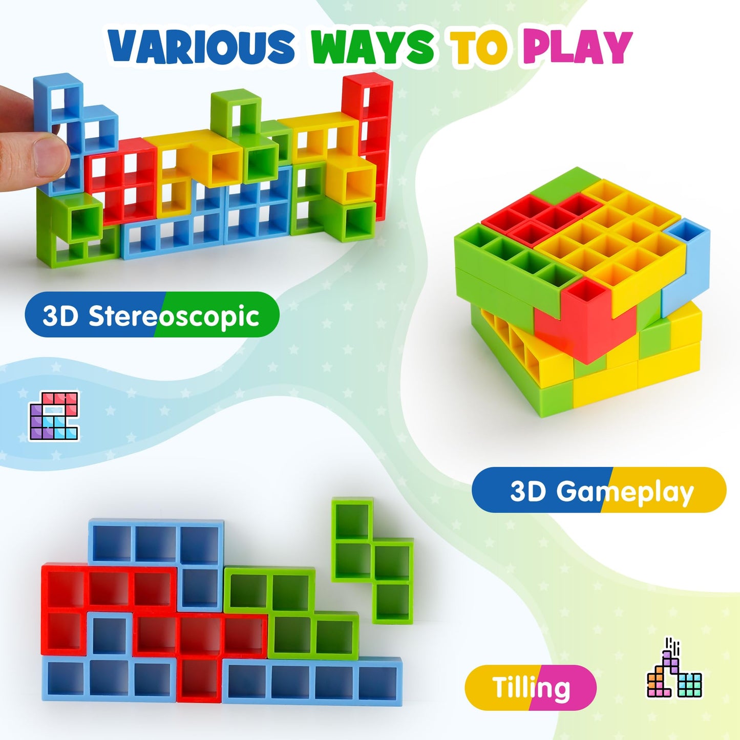 WOWNOVA 64PCS Deluxe Tetra Tower Game – Family Night Fun, Balance Stacking Blocks, Prize Wheel & Storage Box