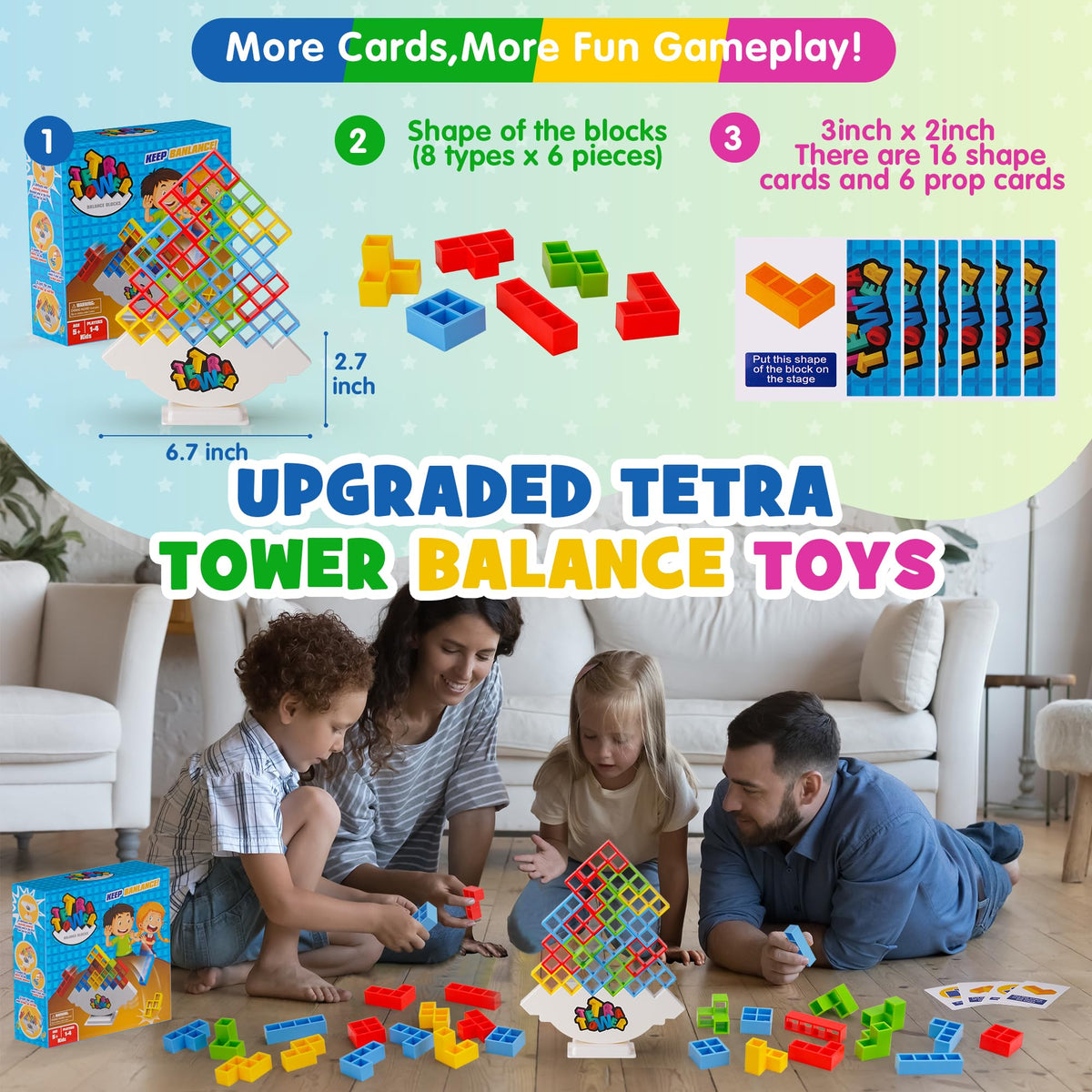 WOWNOVA 48pcs Tetra Tower – Stacking Block Game for Kids and Adults | Family Game Night
