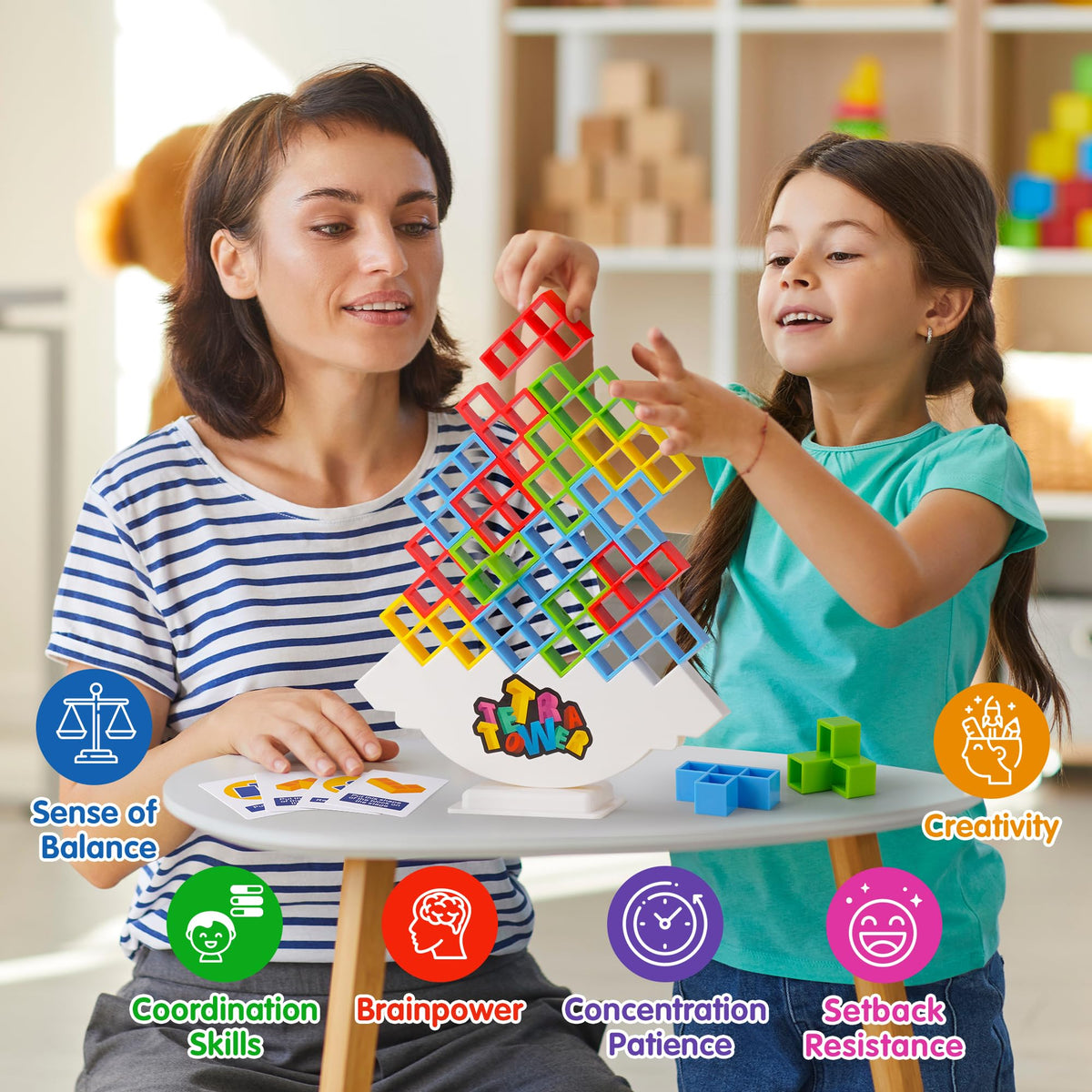 WOWNOVA 48pcs Tetra Tower – Stacking Block Game for Kids and Adults | Family Game Night