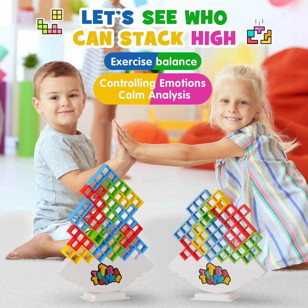 WOWNOVA 48pcs Tetra Tower – Stacking Block Game for Kids and Adults | Family Game Night