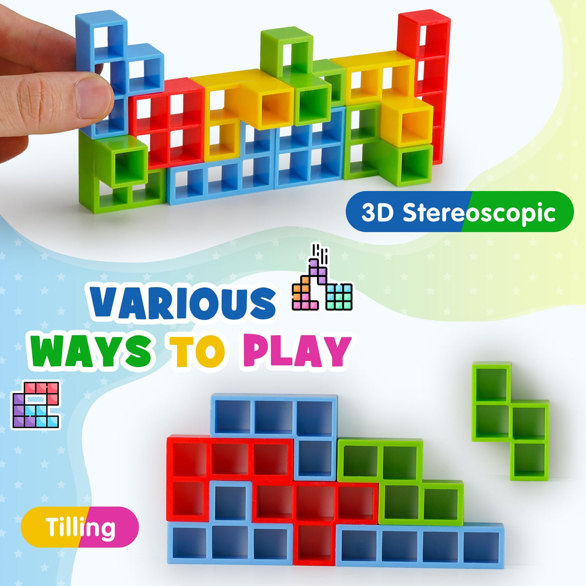 WOWNOVA 48pcs Tetra Tower – Stacking Block Game for Kids and Adults | Family Game Night