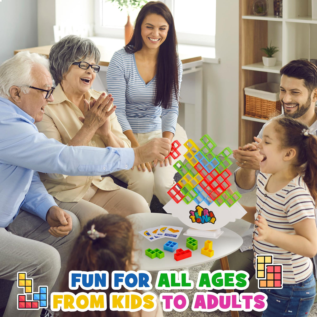 WOWNOVA 48pcs Tetra Tower – Stacking Block Game for Kids and Adults | Family Game Night