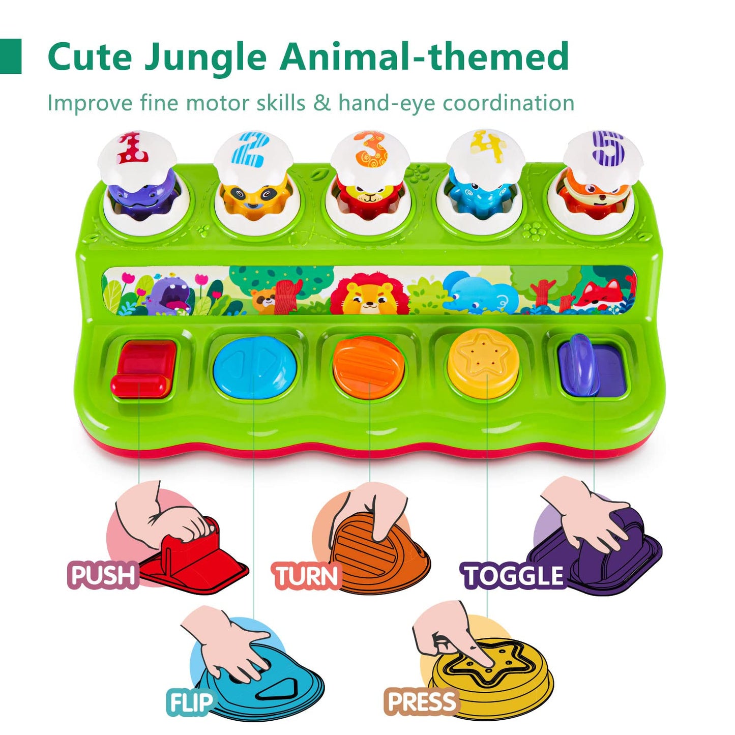 WOWOHAGE Pop-Up Animal Toy for 12+ Months – Music, Lights & Cause & Effect