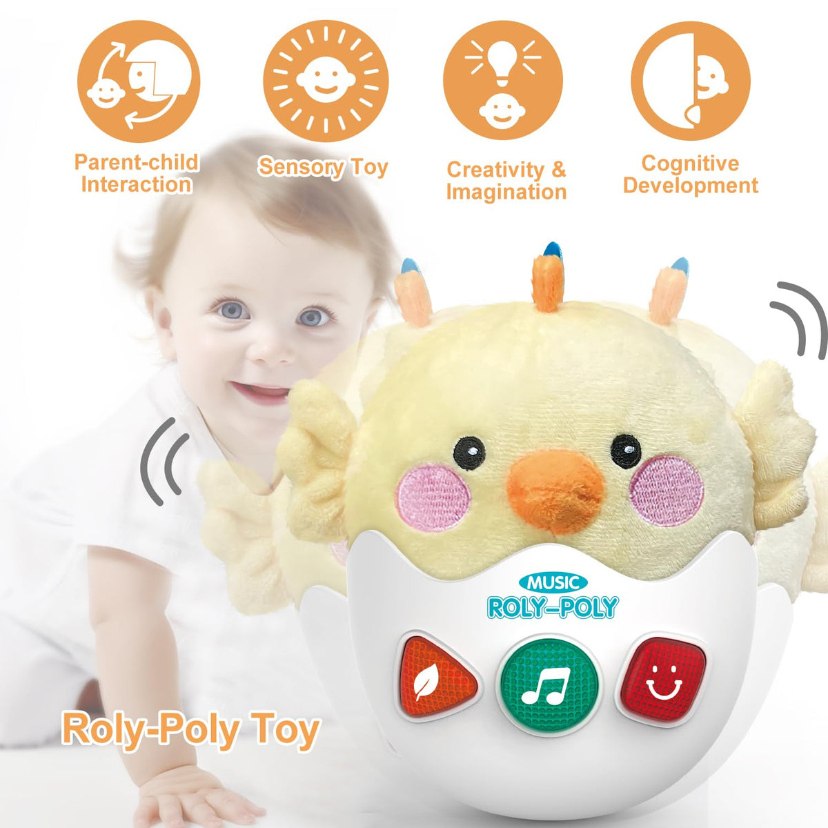 WOWOHAGE Chick Musical Plush Toy for Babies 0-36 Months | Light & Sounds Tummy Time Toy