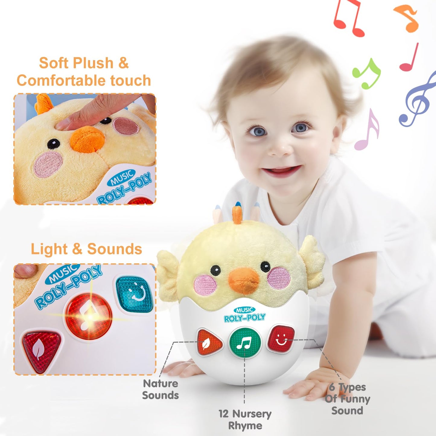 WOWOHAGE Chick Musical Plush Toy for Babies 0-36 Months | Light & Sounds Tummy Time Toy