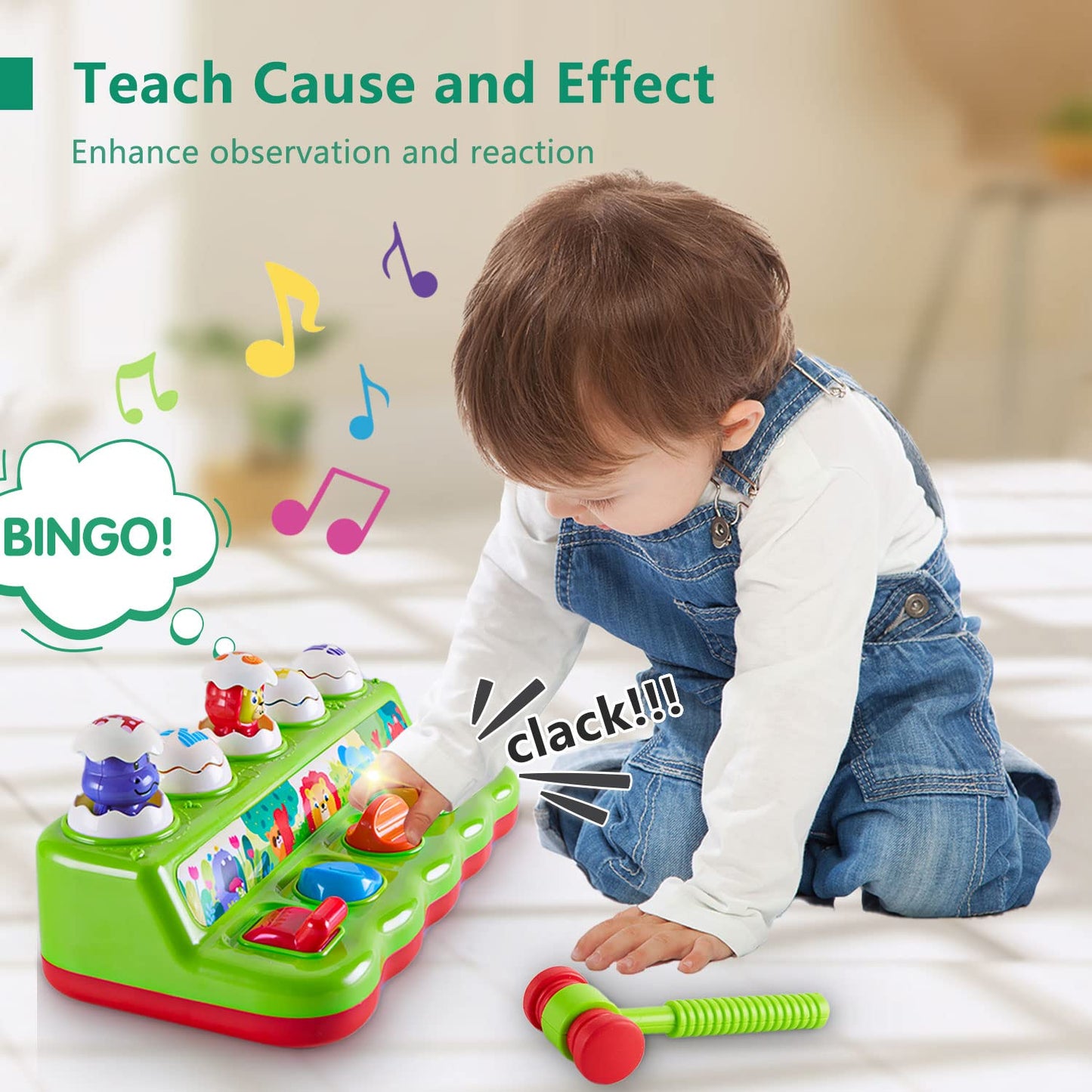 WOWOHAGE Pop-Up Animal Toy for 12+ Months – Music, Lights & Cause & Effect