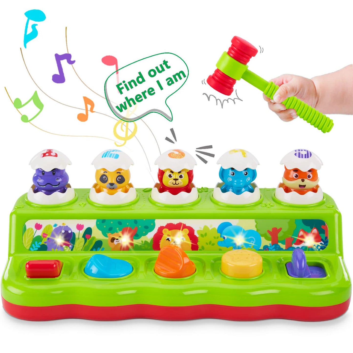 WOWOHAGE Pop-Up Animal Toy for 12+ Months – Music, Lights & Cause & Effect