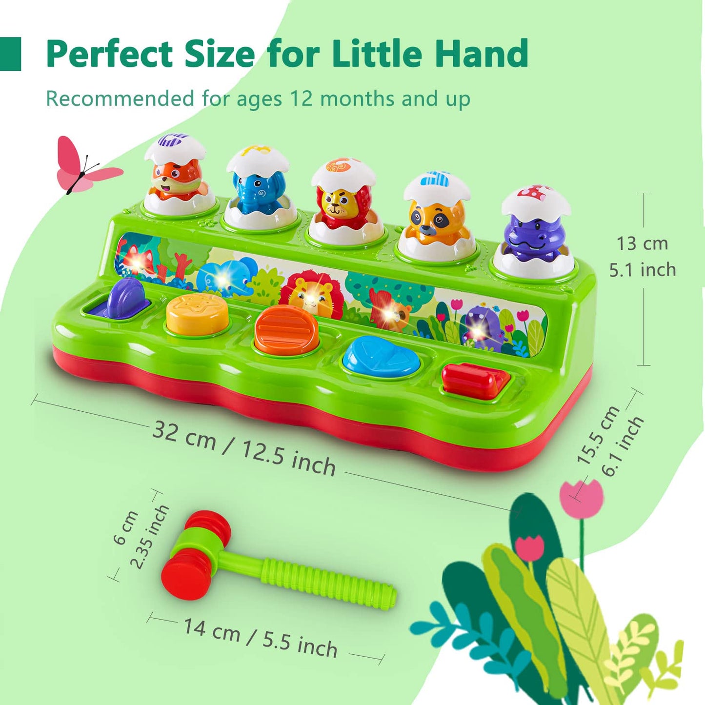 WOWOHAGE Pop-Up Animal Toy for 12+ Months – Music, Lights & Cause & Effect