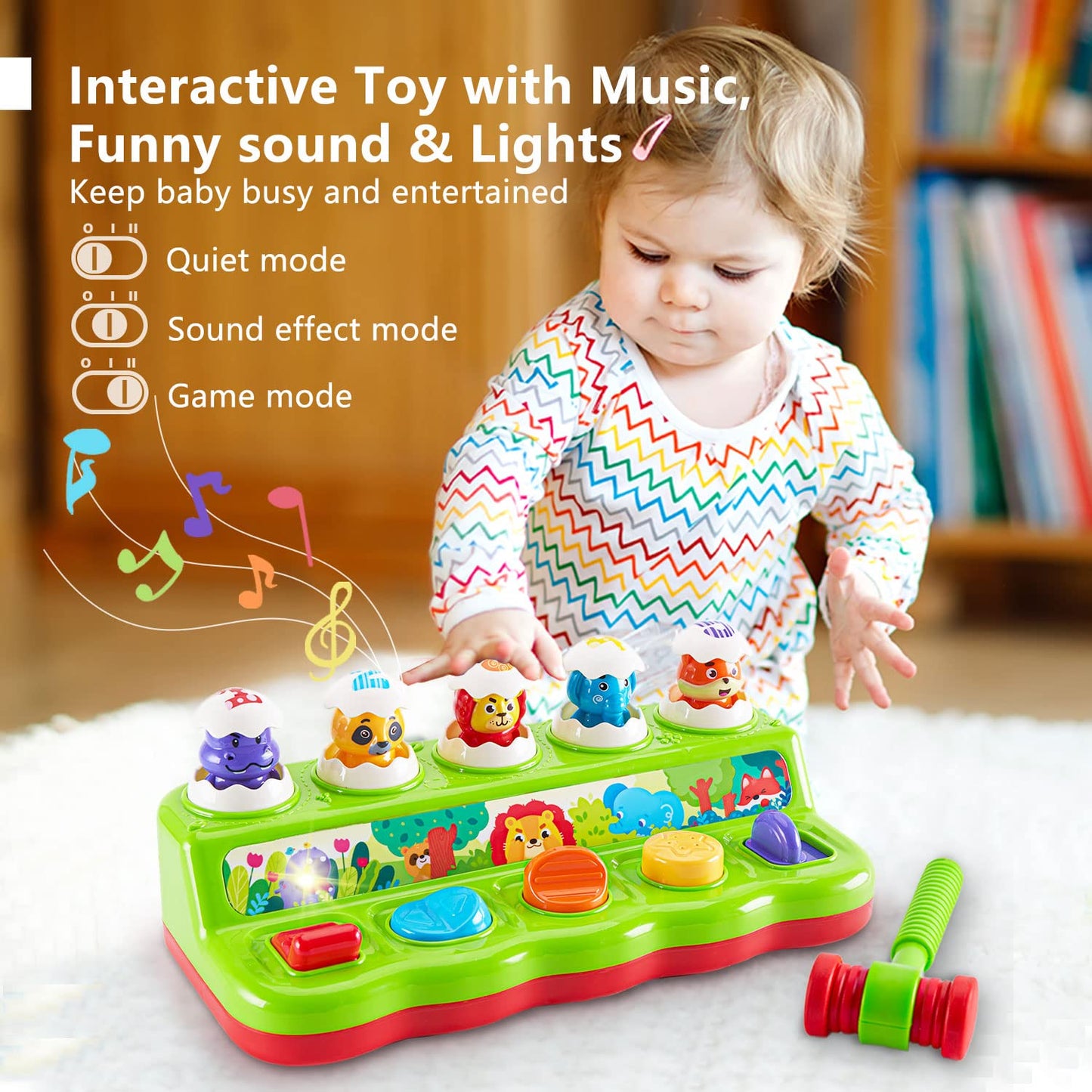 WOWOHAGE Pop-Up Animal Toy for 12+ Months – Music, Lights & Cause & Effect