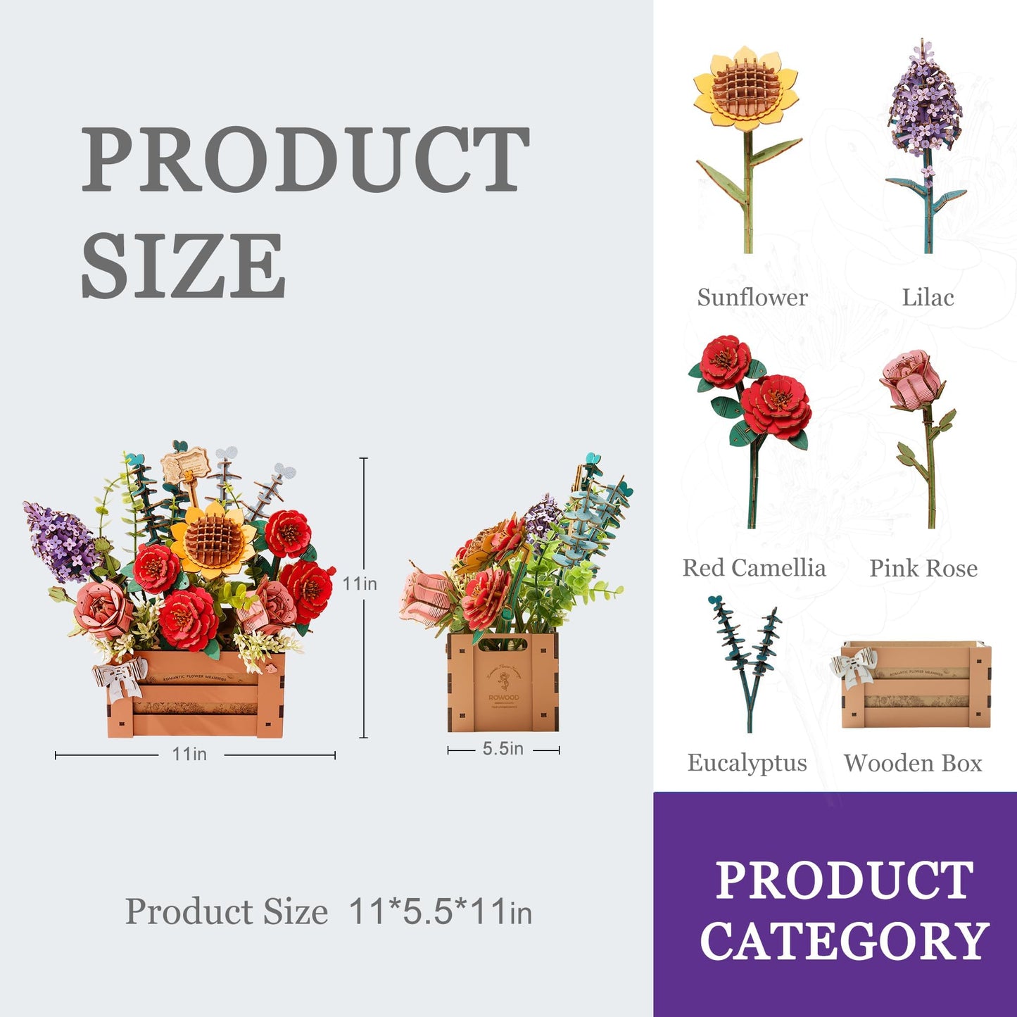 Wowood 3D Wooden Flower Puzzle – DIY Bloom Box Kit (658 PCS)