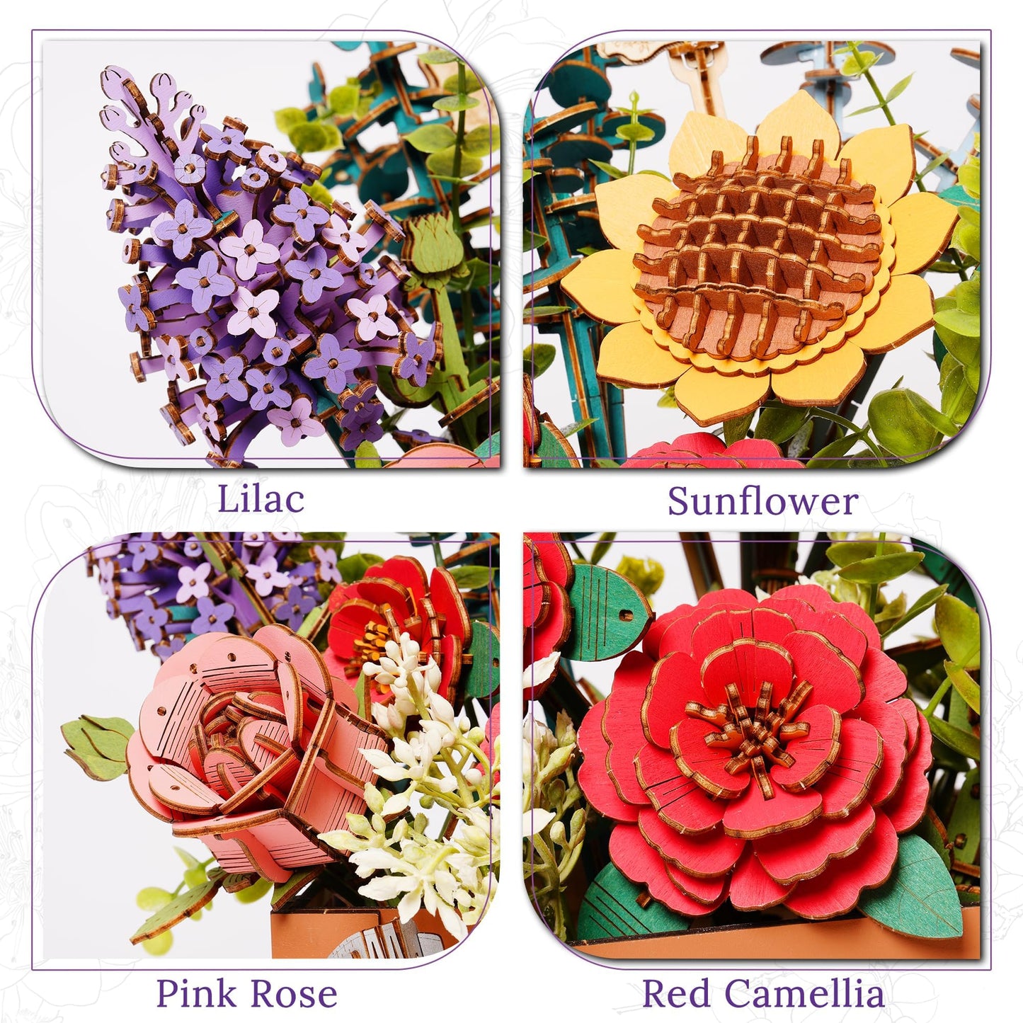 Wowood 3D Wooden Flower Puzzle – DIY Bloom Box Kit (658 PCS)