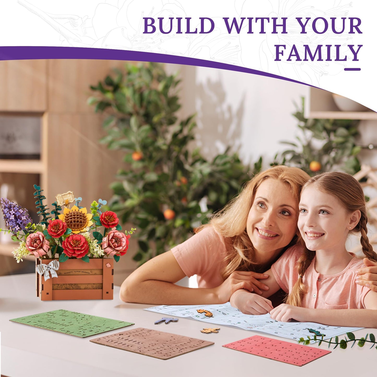 Wowood 3D Wooden Flower Puzzle – DIY Bloom Box Kit (658 PCS)