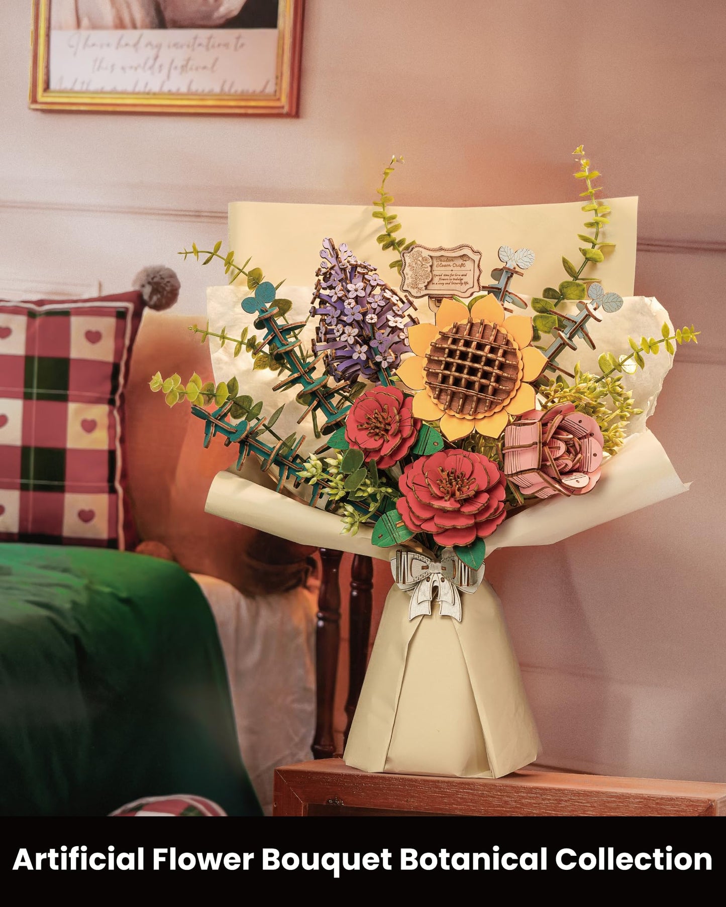 Wowood 3D Wooden Flower Bouquet Puzzles for Adults – Sunflower, Camellia, Rose, Lilac