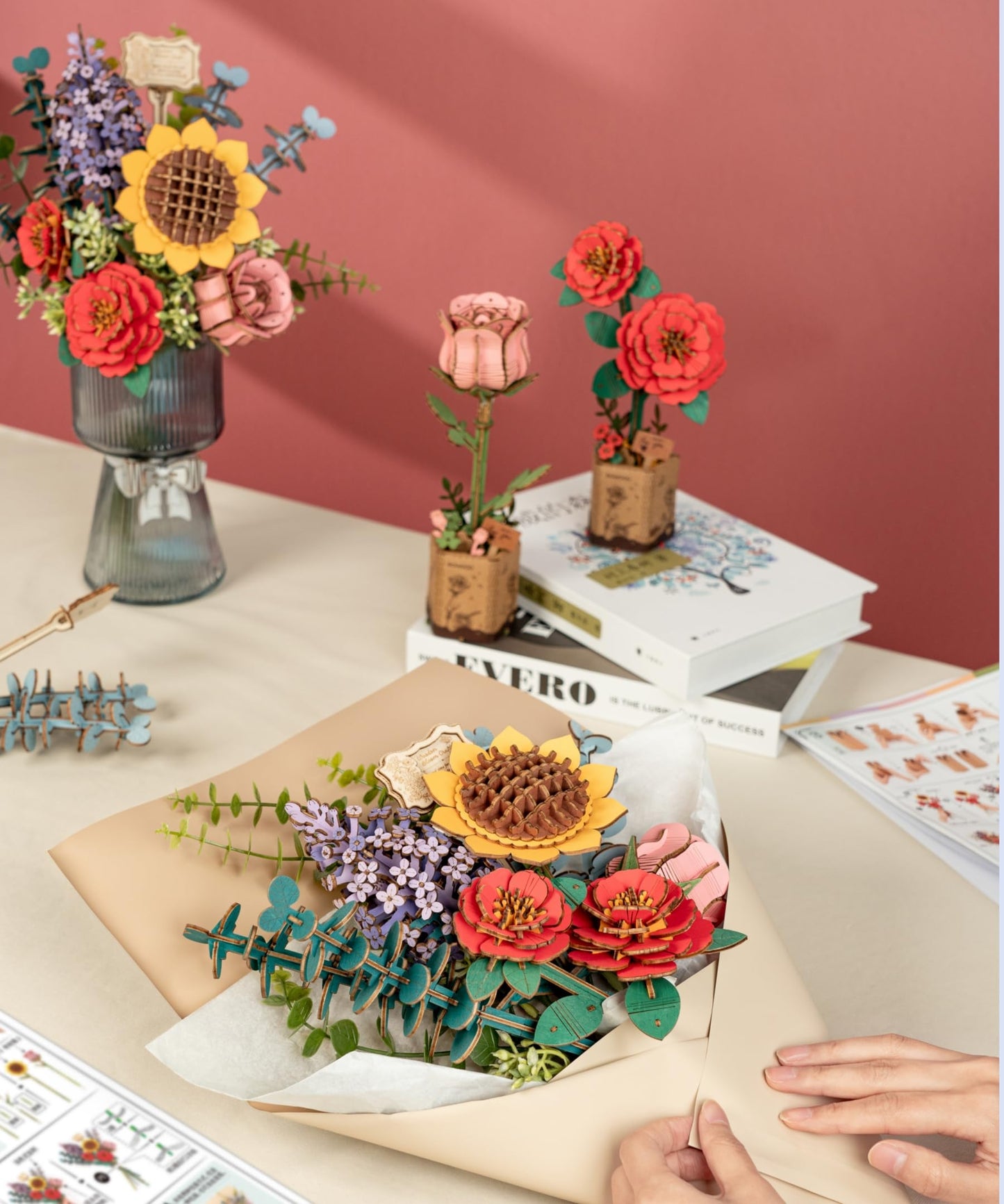 Wowood 3D Wooden Flower Bouquet Puzzles for Adults – Sunflower, Camellia, Rose, Lilac