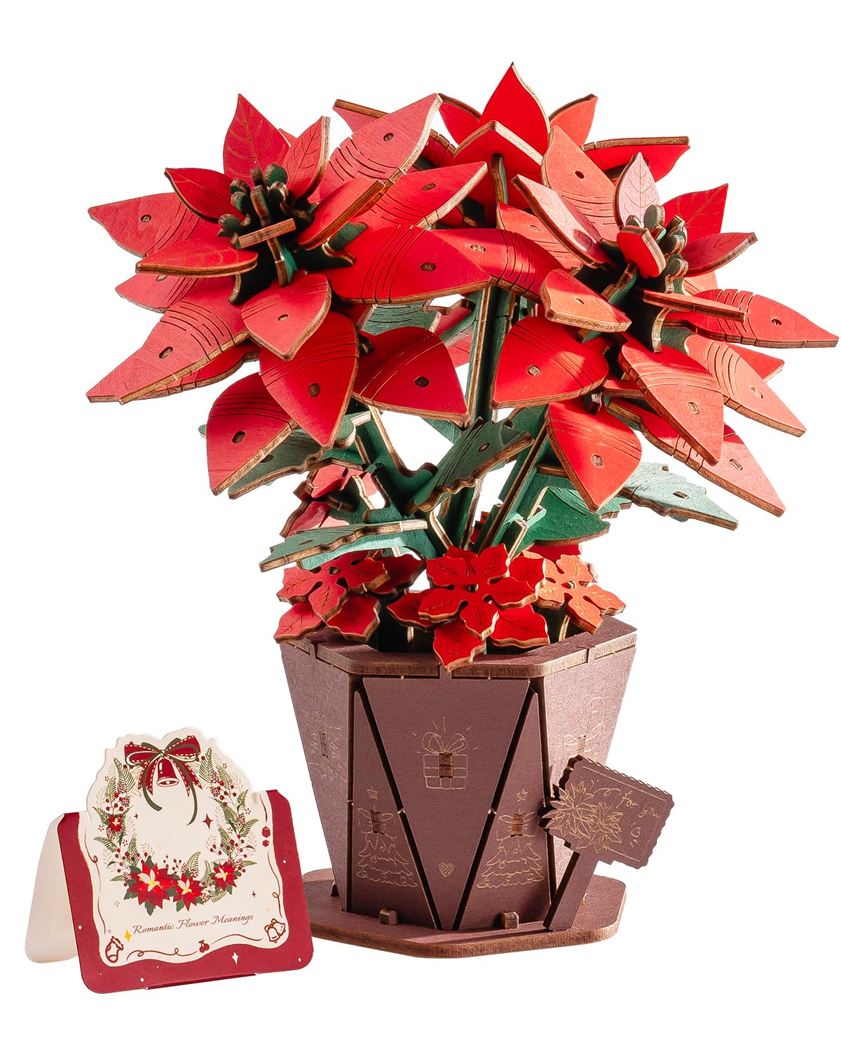 Wowood 3D Poinsettia Wooden Puzzle for Adults – DIY Flower Kit, 153 PCS