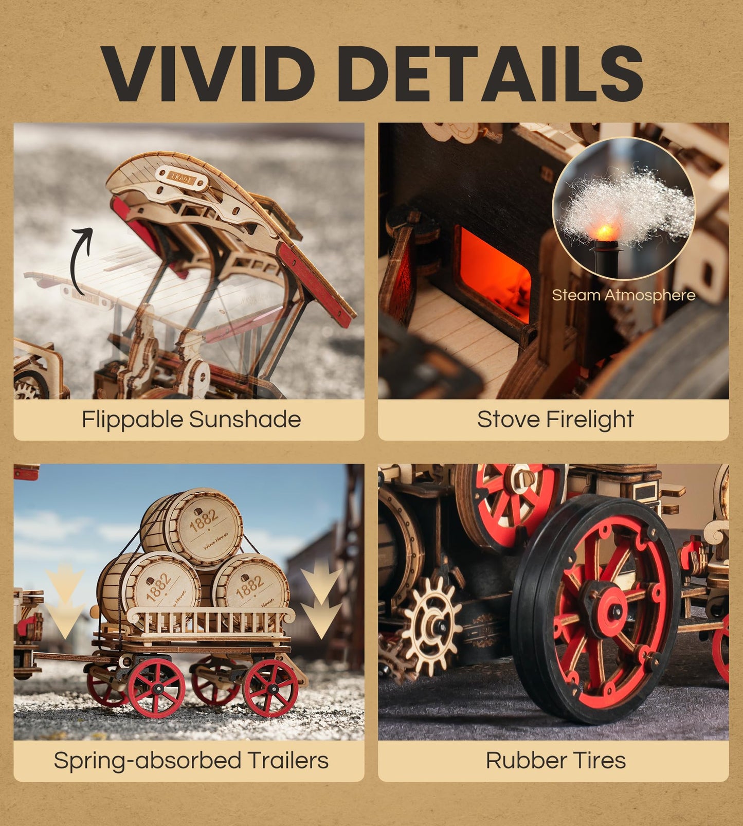 Wowood 3D Wooden Puzzle – Steam Locomotive Kit for Adults