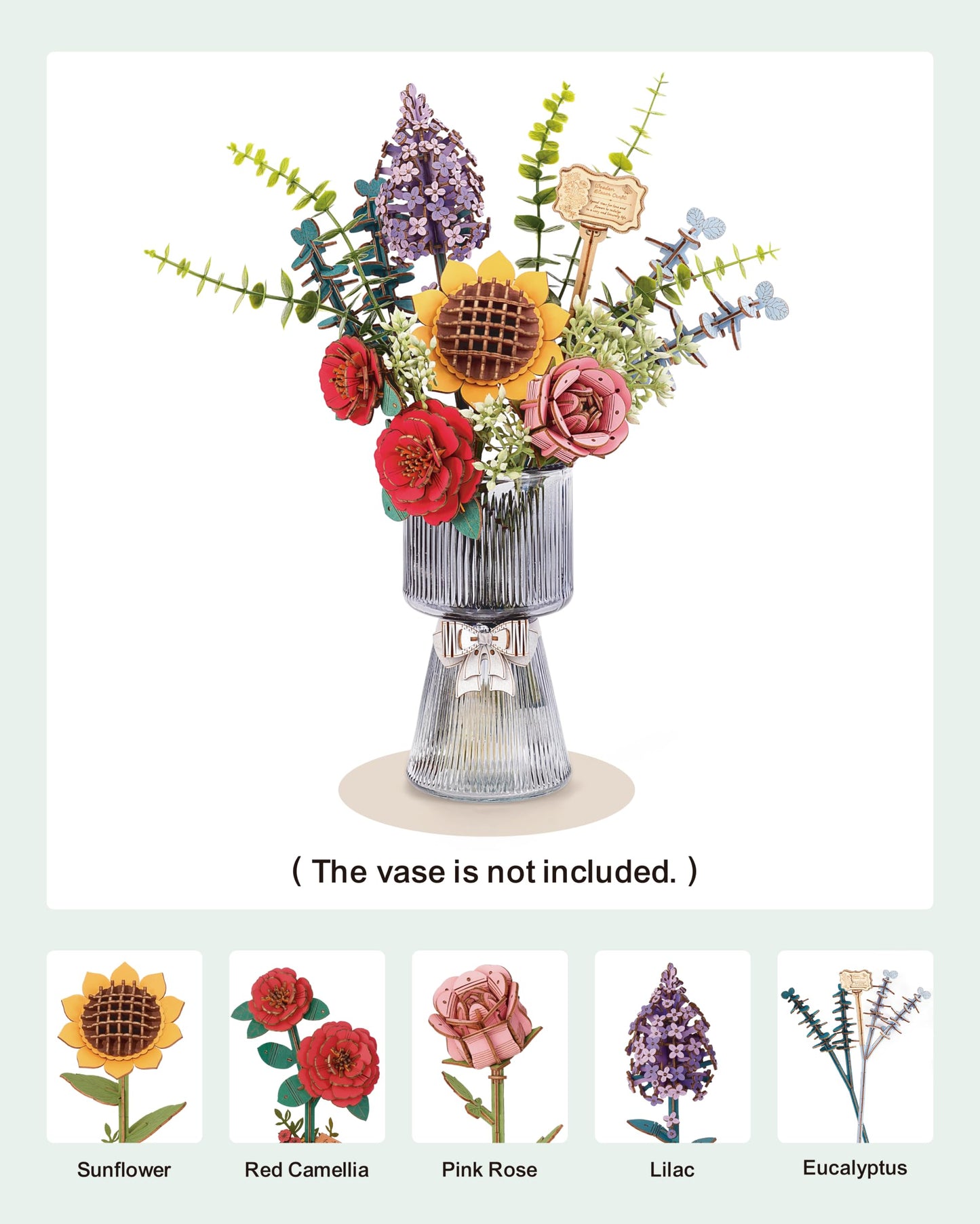 Wowood 3D Wooden Flower Bouquet Puzzles for Adults – Sunflower, Camellia, Rose, Lilac