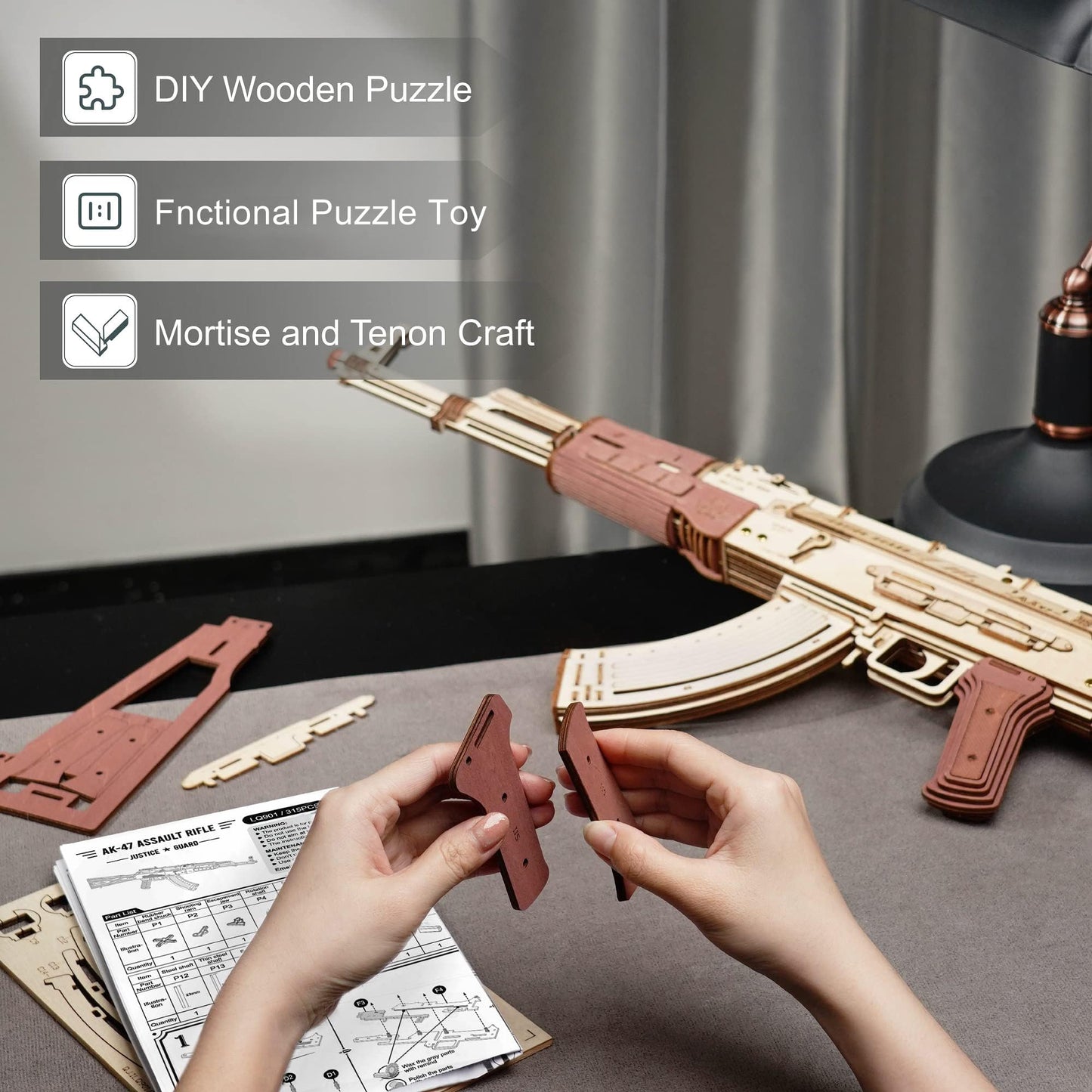 Wowood 3D Wooden Puzzles for Adults – DIY Rubber Band Gun & Wood Model Kits