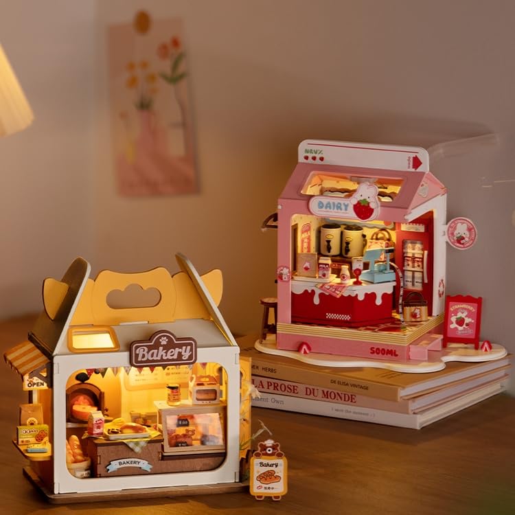 Wowood Strawberry Milkbox DIY Miniature Kit – Mini House Build for Miniverse Lifestyle Bookshelf Decor (14+)