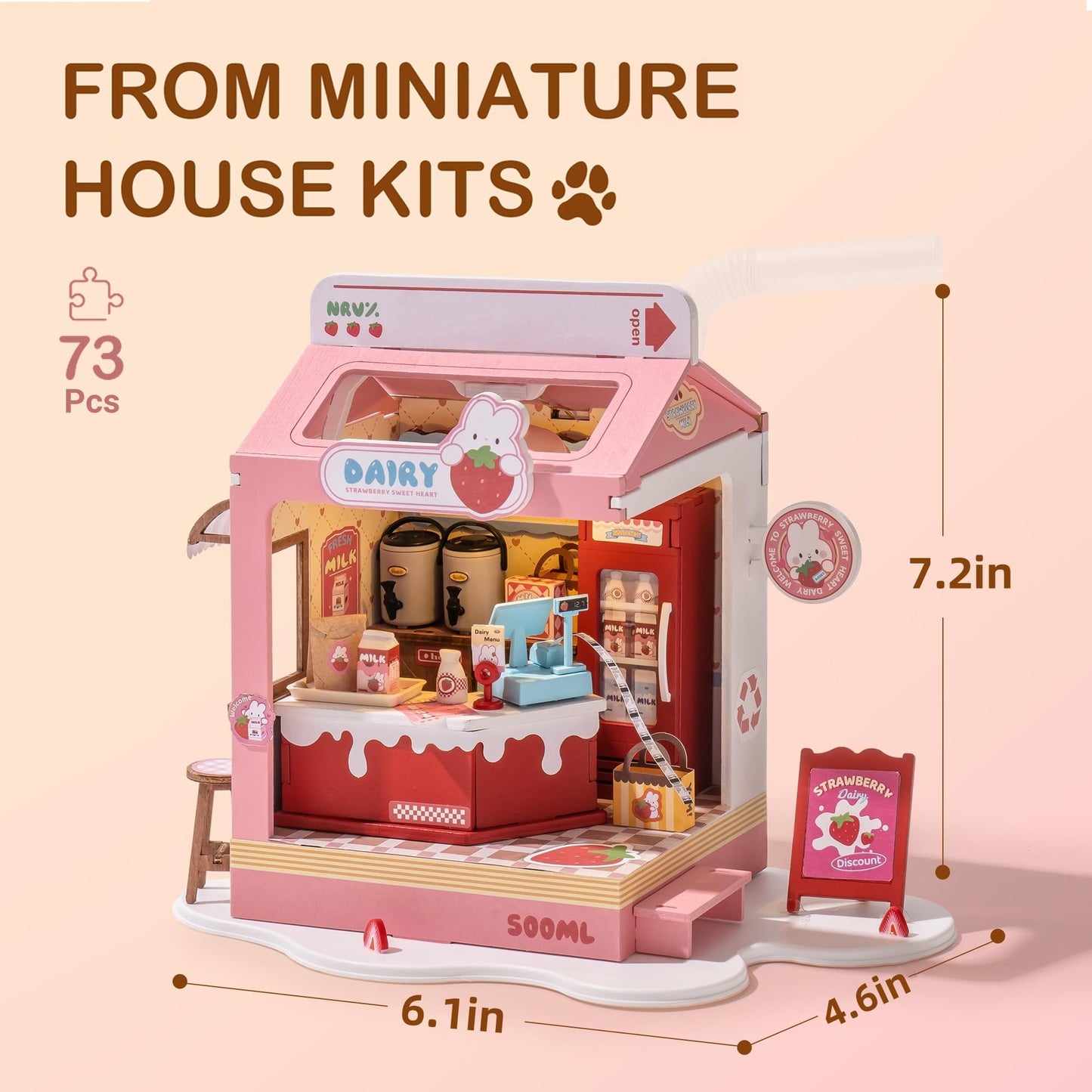 Wowood Strawberry Milkbox DIY Miniature Kit – Mini House Build for Miniverse Lifestyle Bookshelf Decor (14+)