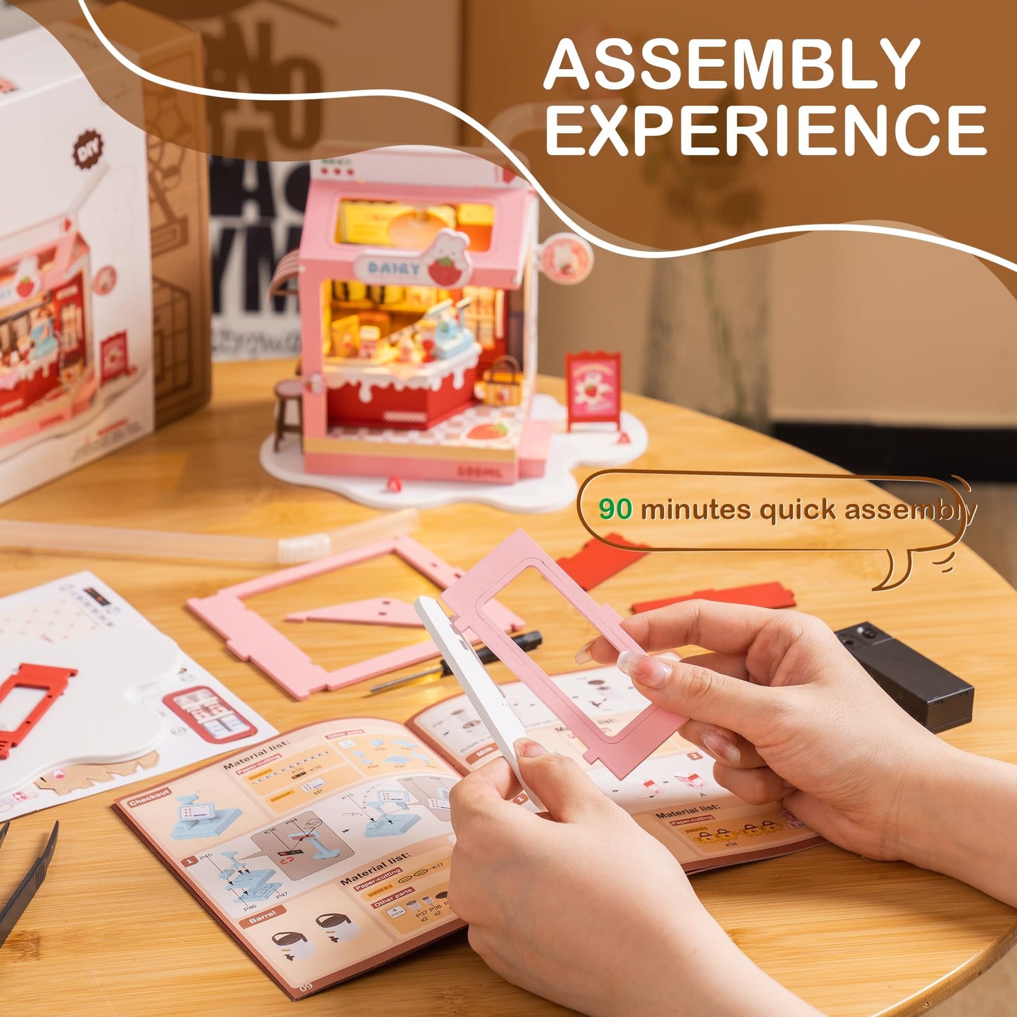 Wowood Strawberry Milkbox DIY Miniature Kit – Mini House Build for Miniverse Lifestyle Bookshelf Decor (14+)