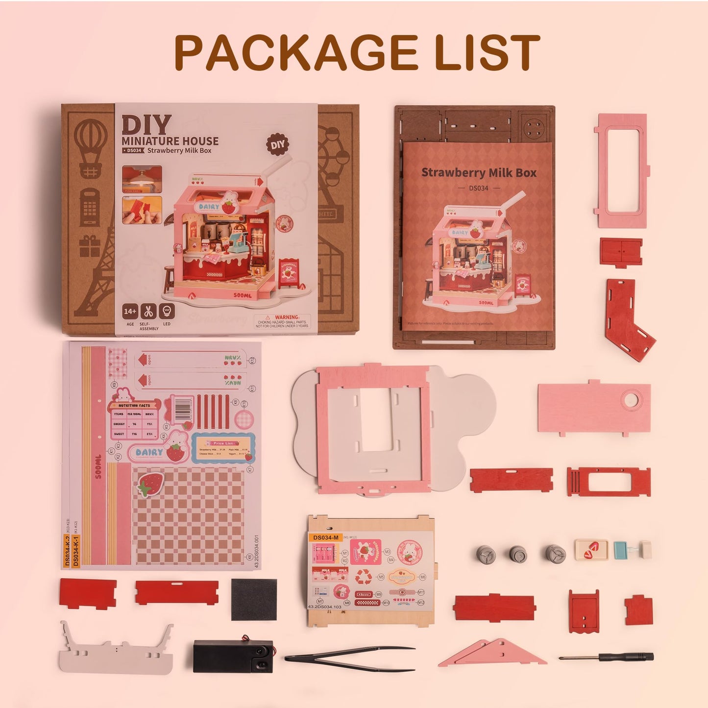 Wowood Strawberry Milkbox DIY Miniature Kit – Mini House Build for Miniverse Lifestyle Bookshelf Decor (14+)