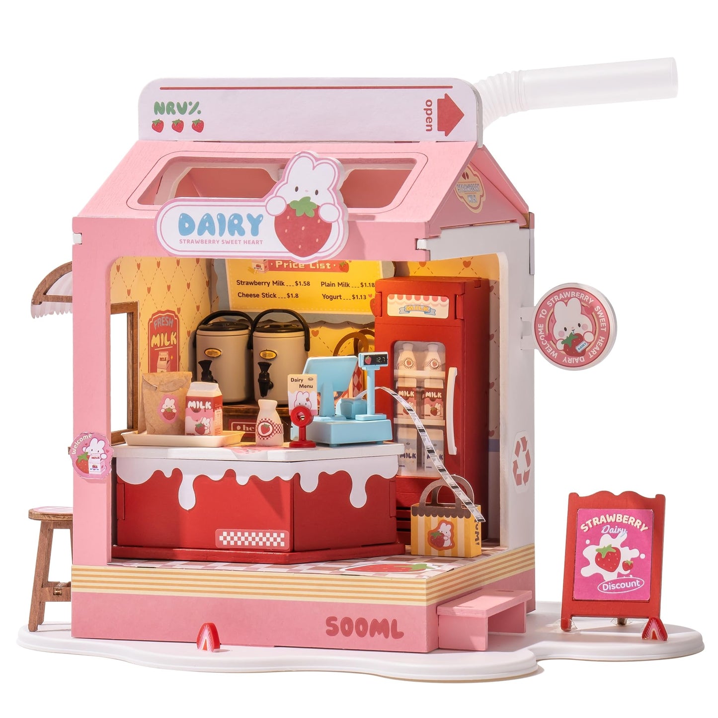 Wowood Strawberry Milkbox DIY Miniature Kit – Mini House Build for Miniverse Lifestyle Bookshelf Decor (14+)