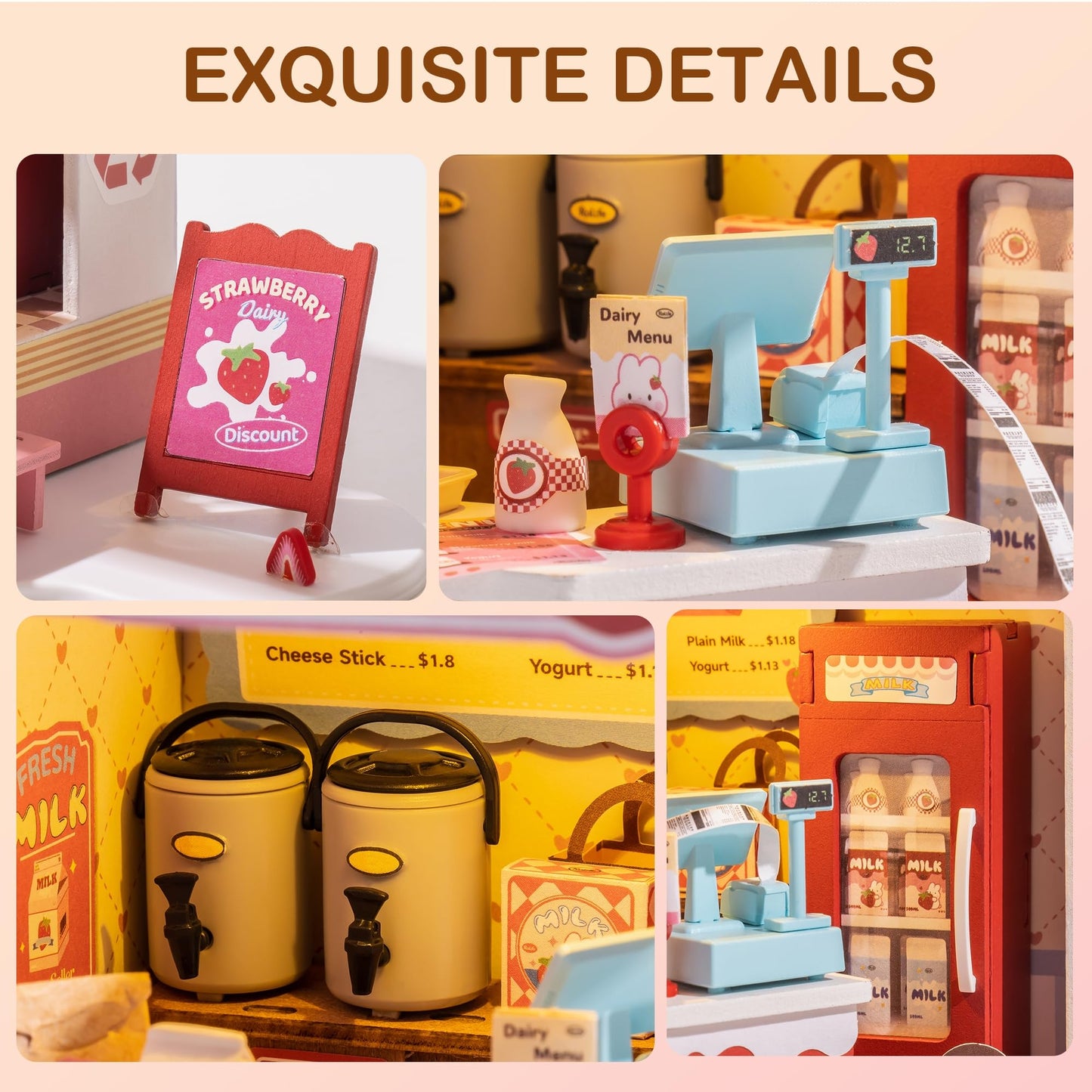 Wowood Strawberry Milkbox DIY Miniature Kit – Mini House Build for Miniverse Lifestyle Bookshelf Decor (14+)