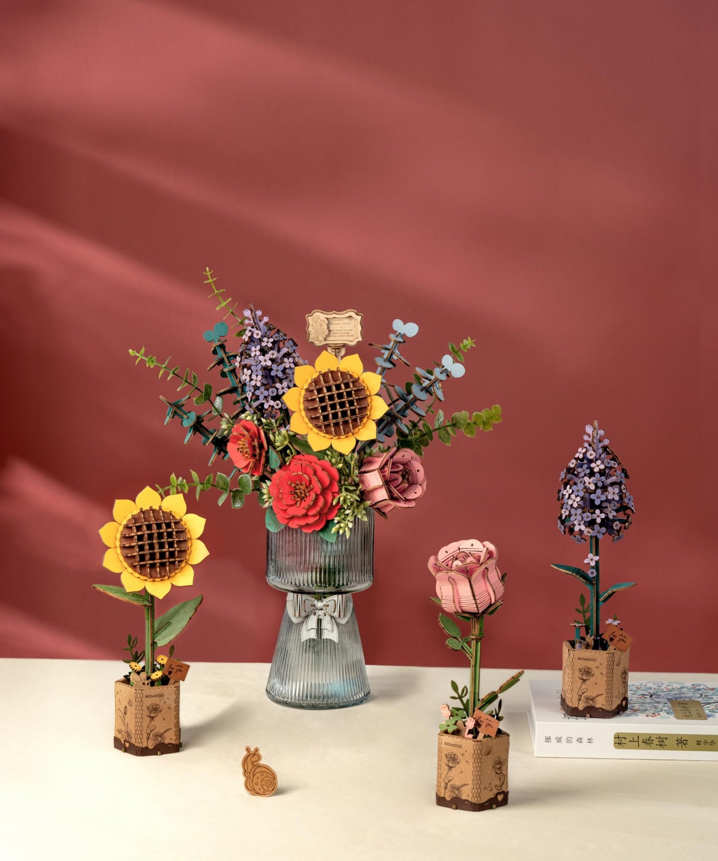 Wowood 3D Wooden Flower Bouquet Puzzles for Adults – Sunflower, Camellia, Rose, Lilac
