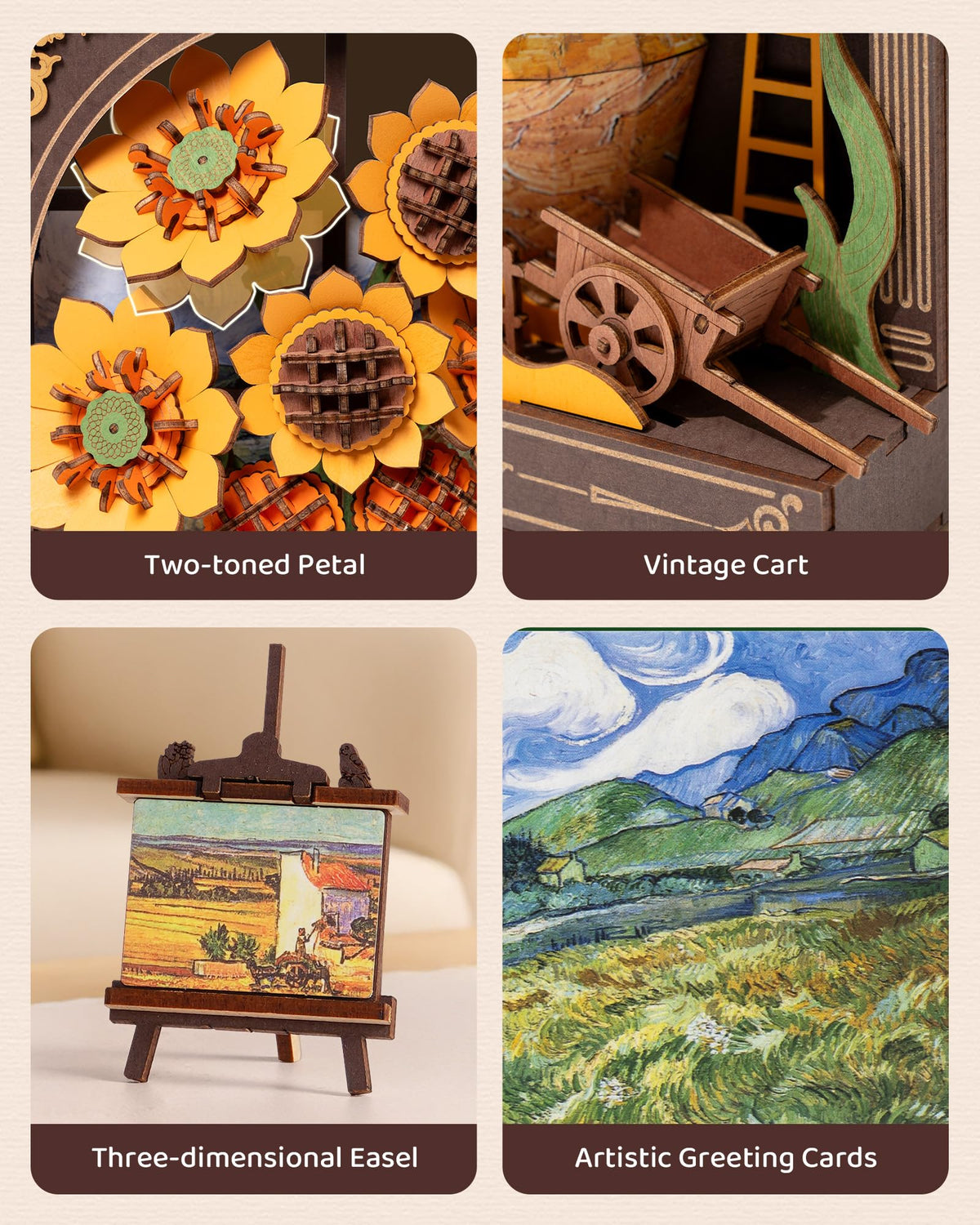 Wowood 3D Wooden Puzzle for Adults – Van Gogh Golden Sunflower DIY Kit with LED Light