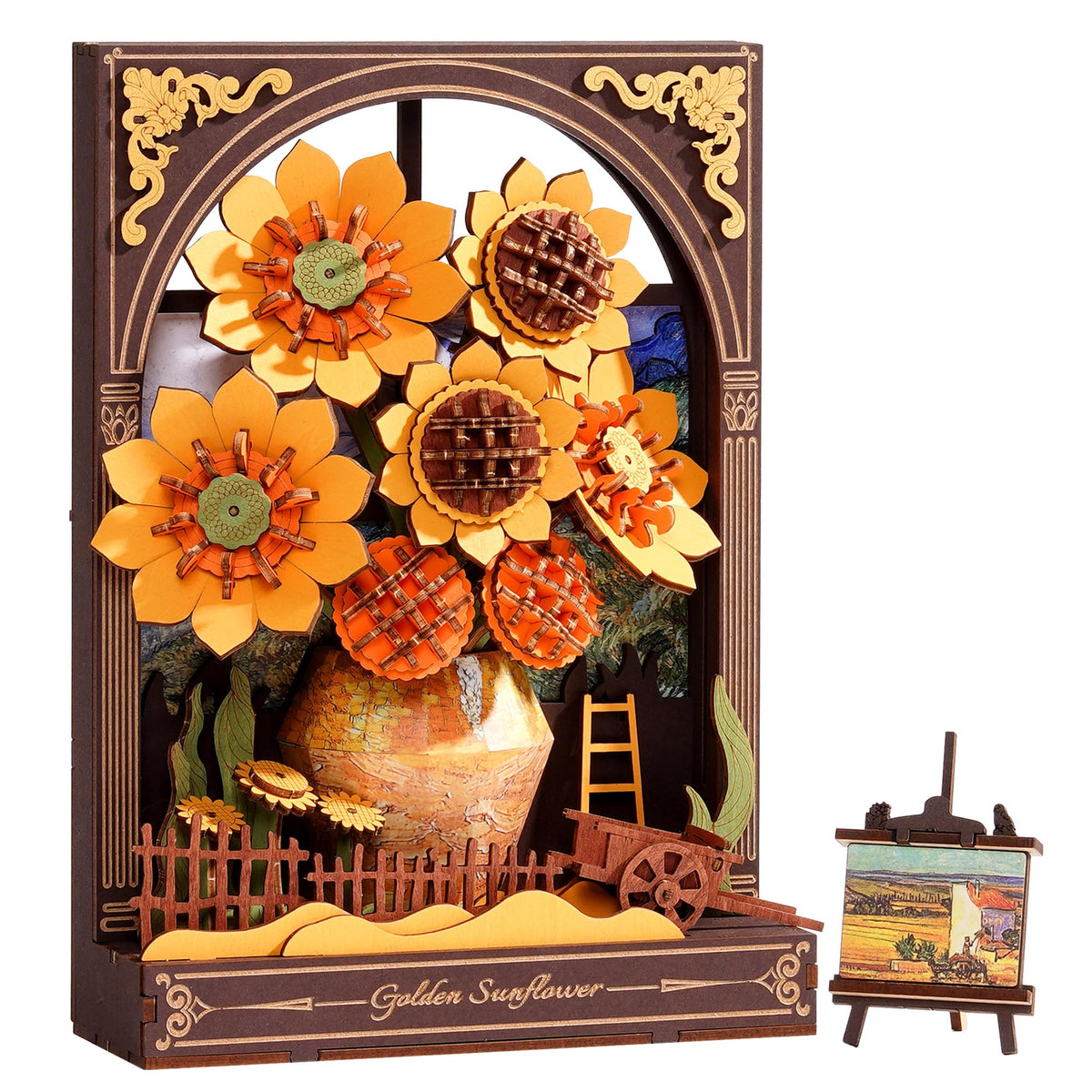 Wowood 3D Wooden Puzzle for Adults – Van Gogh Golden Sunflower DIY Kit with LED Light