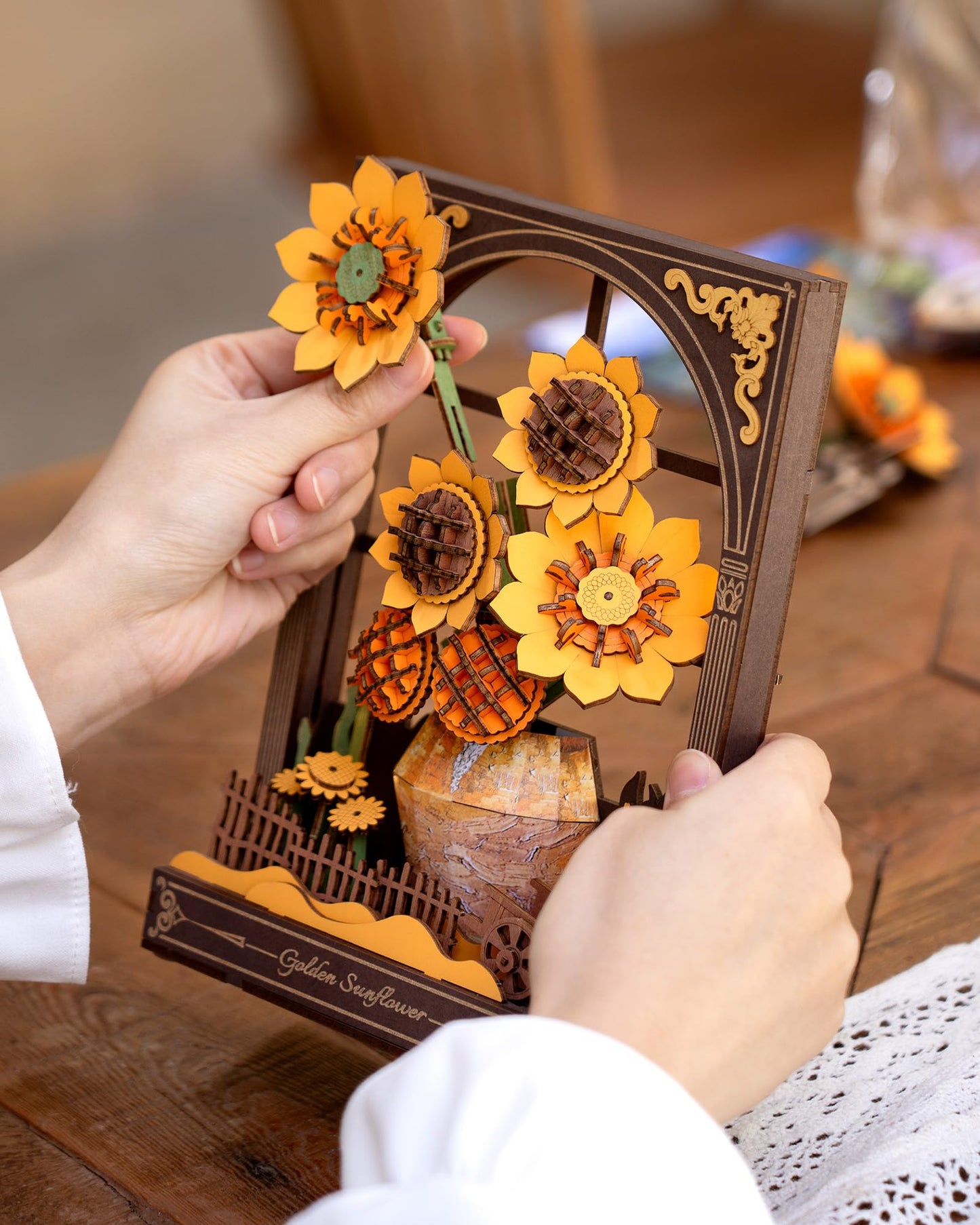 Wowood 3D Wooden Puzzle for Adults – Van Gogh Golden Sunflower DIY Kit with LED Light