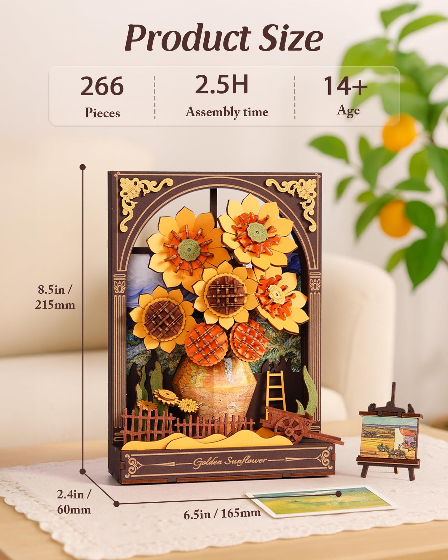 Wowood 3D Wooden Puzzle for Adults – Van Gogh Golden Sunflower DIY Kit with LED Light