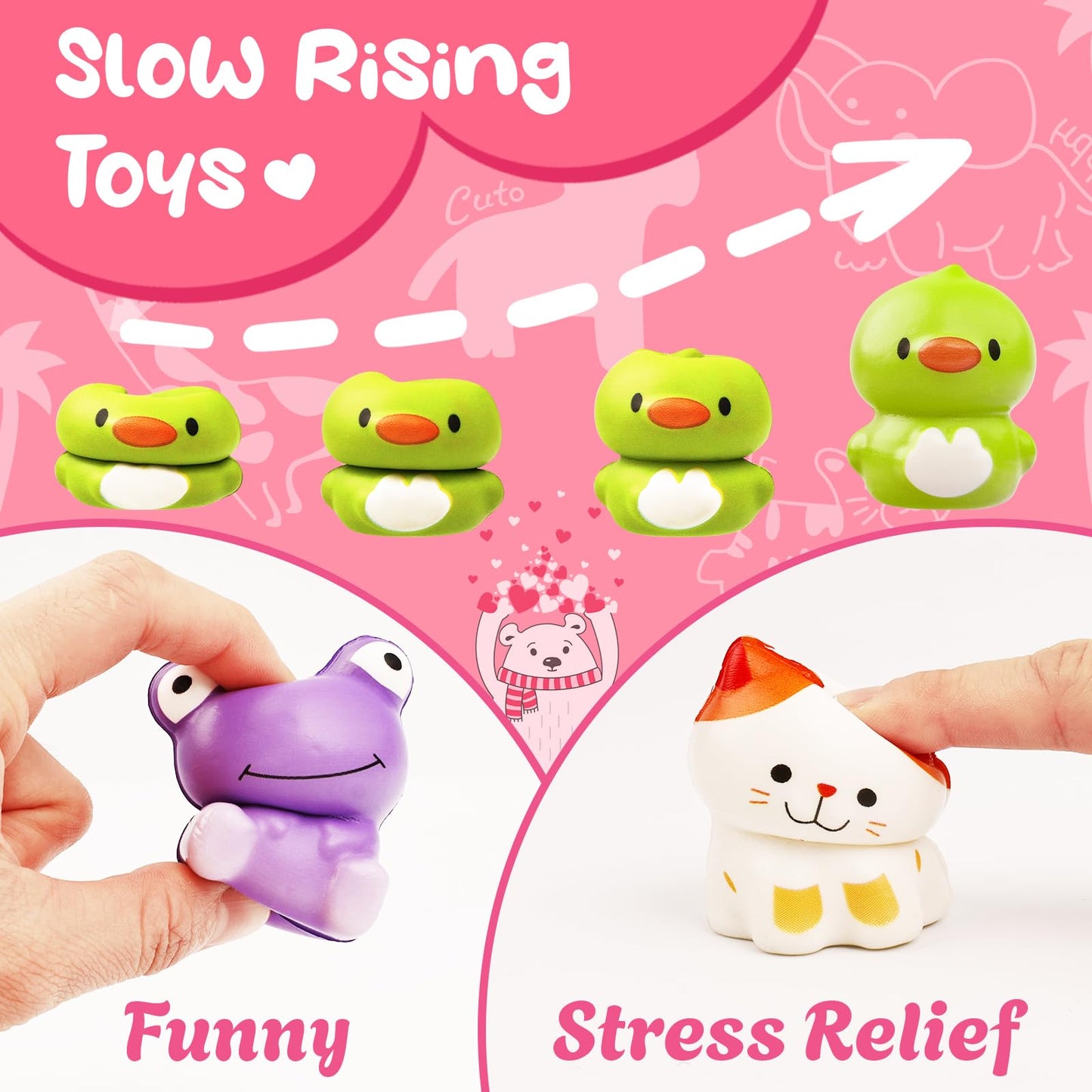 WOWSCAN 24-Pack Valentines Day Kids Animal Squishy Toys with Cards – Classroom Party Favors