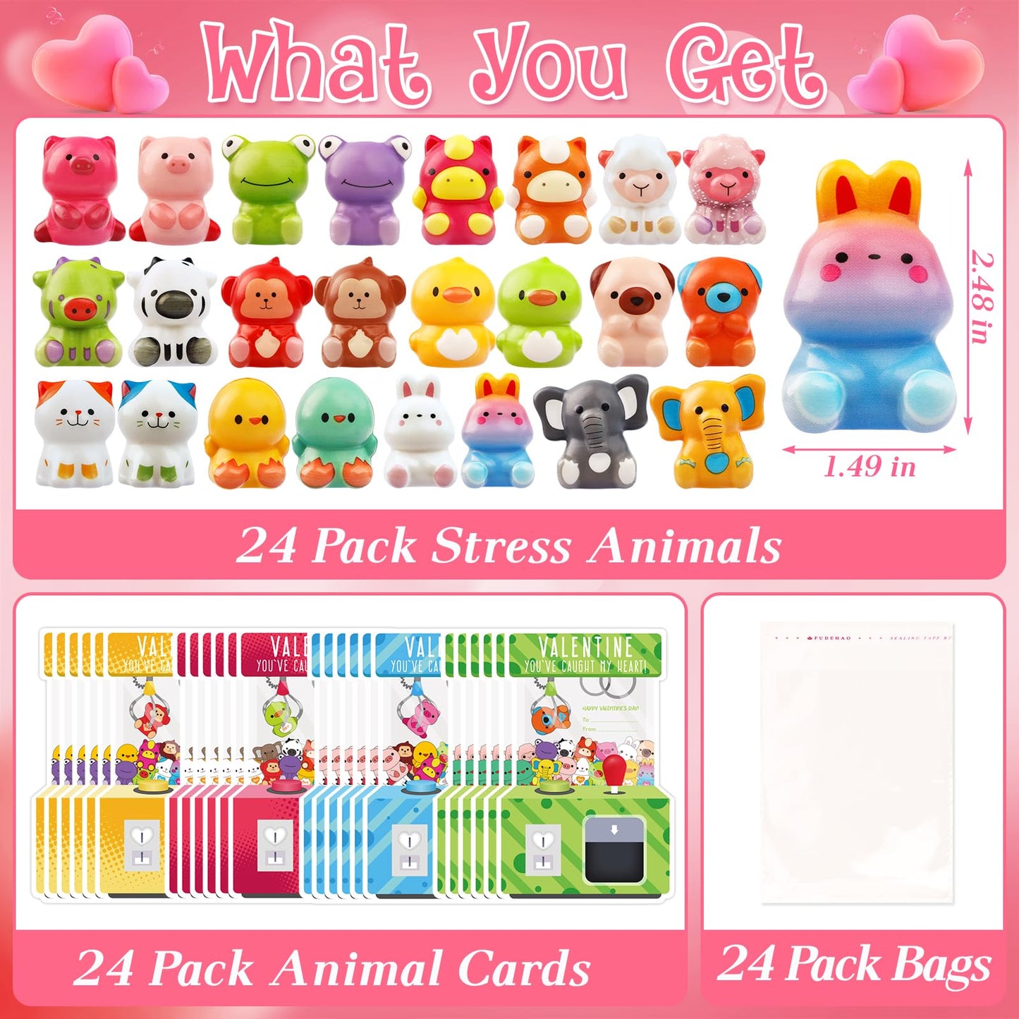 WOWSCAN Valentines Day Gifts for Kids – 24 Pack Animal Squishy Toys with Valentine Cards
