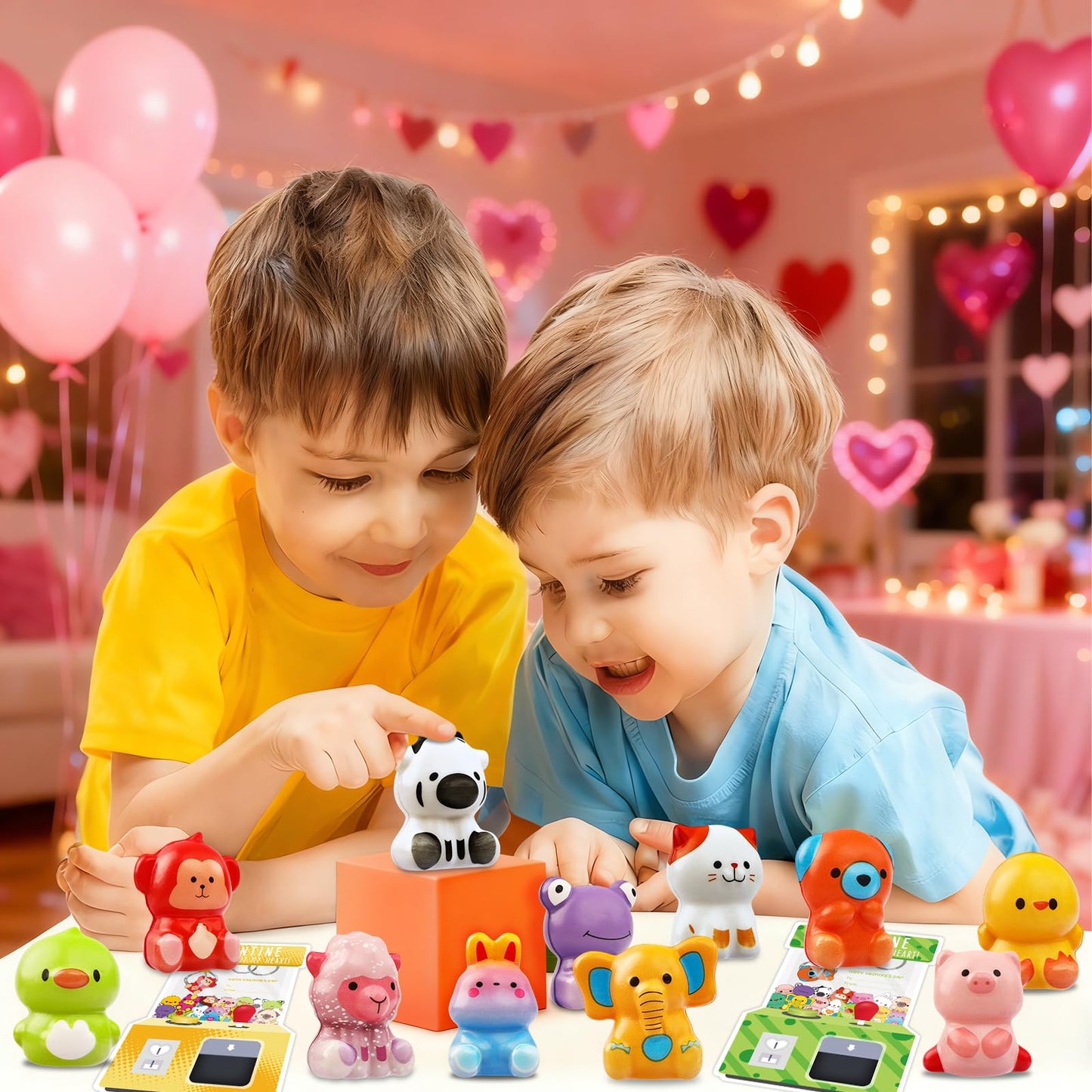 WOWSCAN Valentines Day Gifts for Kids – 24 Pack Animal Squishy Toys with Valentine Cards