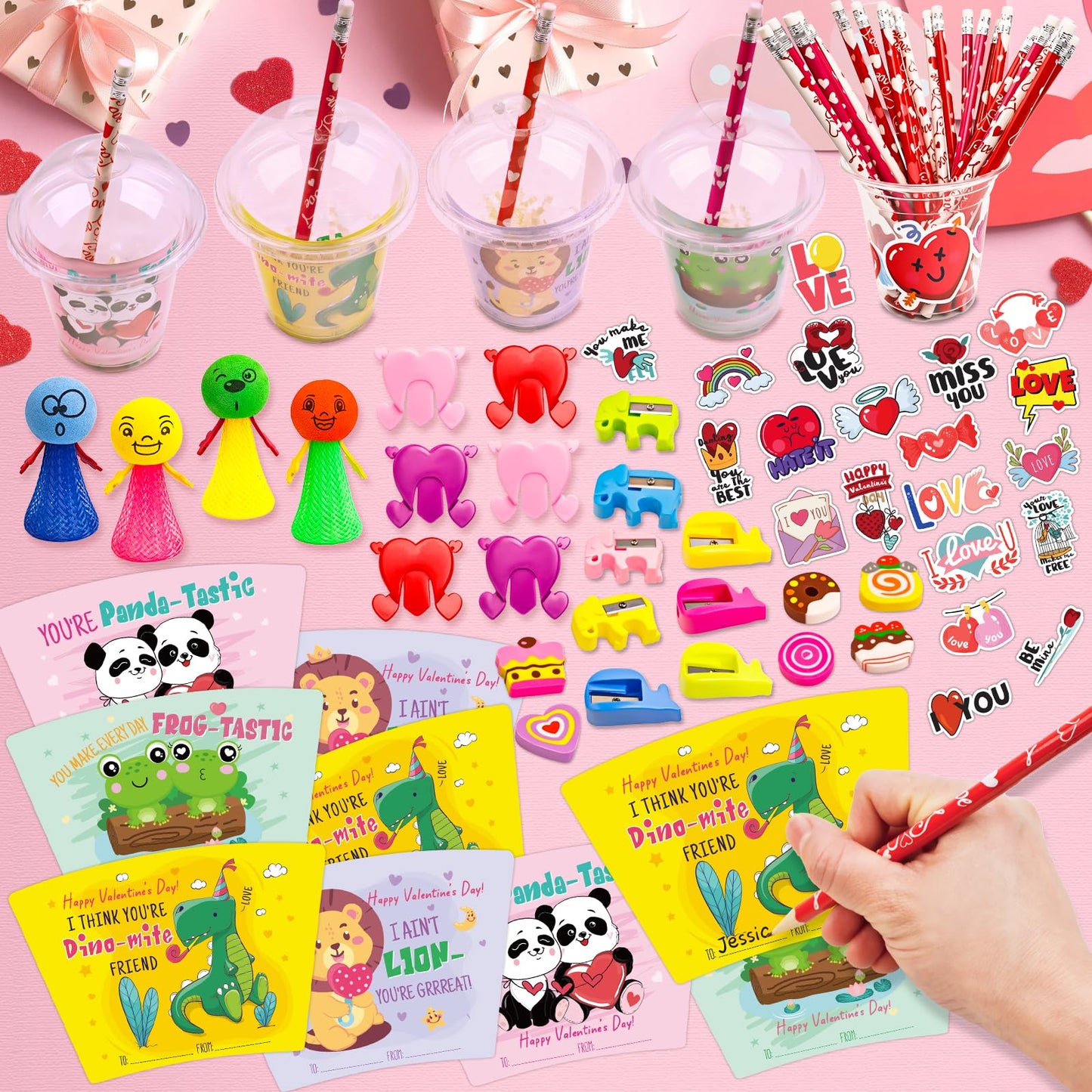 WOWSCAN Valentines Day Classroom Gift Set — 24-Piece Stationery Gift for School (Cards, Cups, Pencils & More)