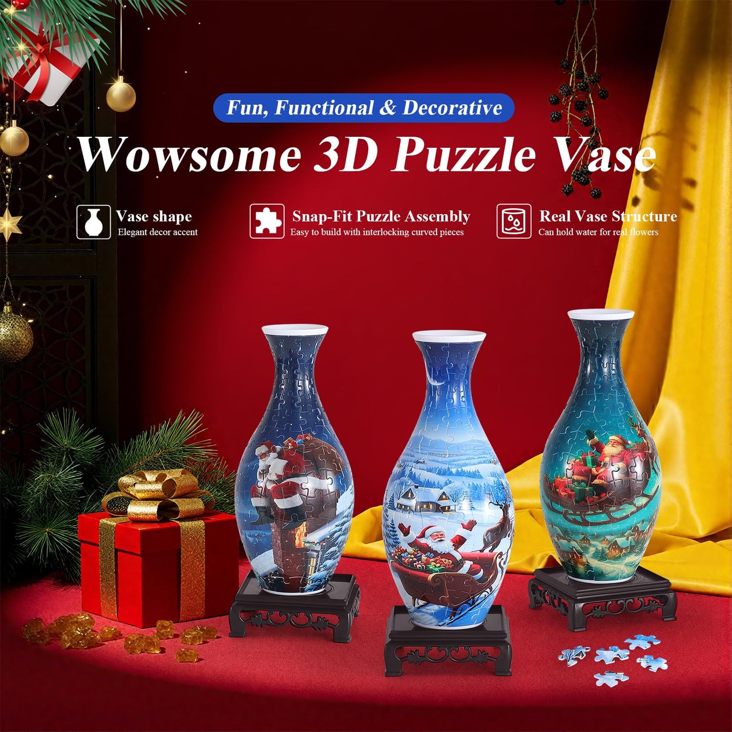 Wowsome 3D Puzzle Vase for Adults – Interlocking Puzzle Vase with Detachable Water Cup